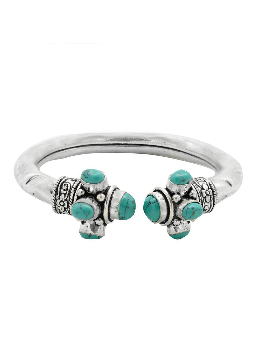TEEJH Women Silver-Toned & Multi-Coloured Set of 3 Brass Oxidised Stacked Bracelet