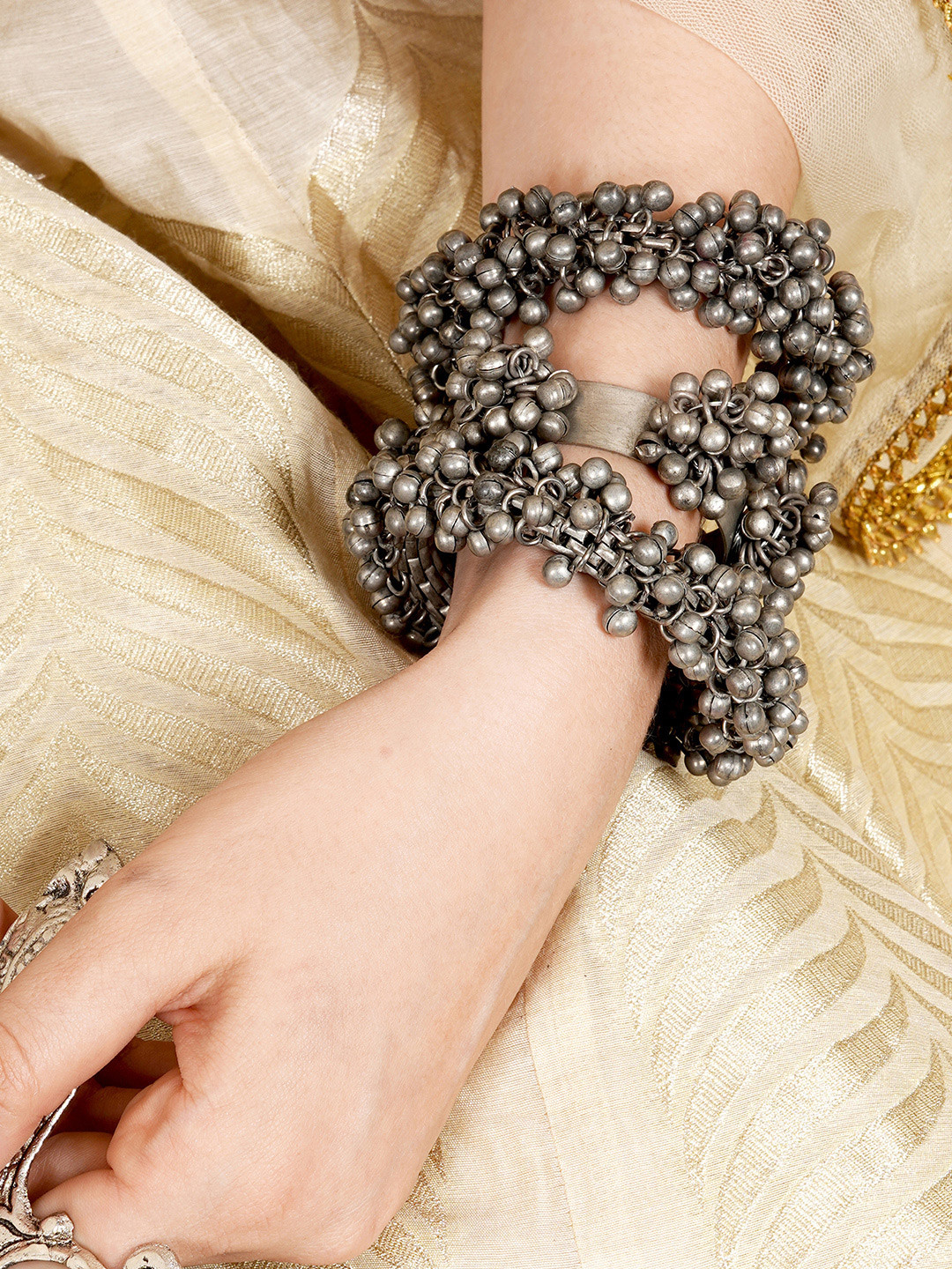 TEEJH Set Of 3 Silver Plated Oxidised Cuff Bracelet