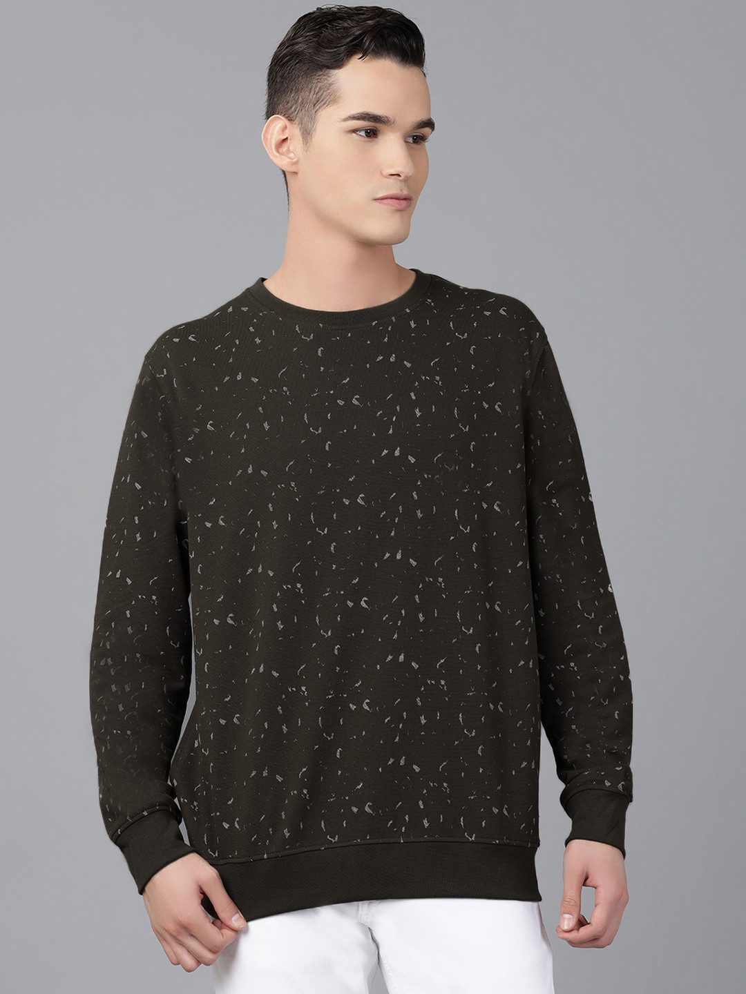 Richlook Men Olive Green & Grey Printed Sweatshirt