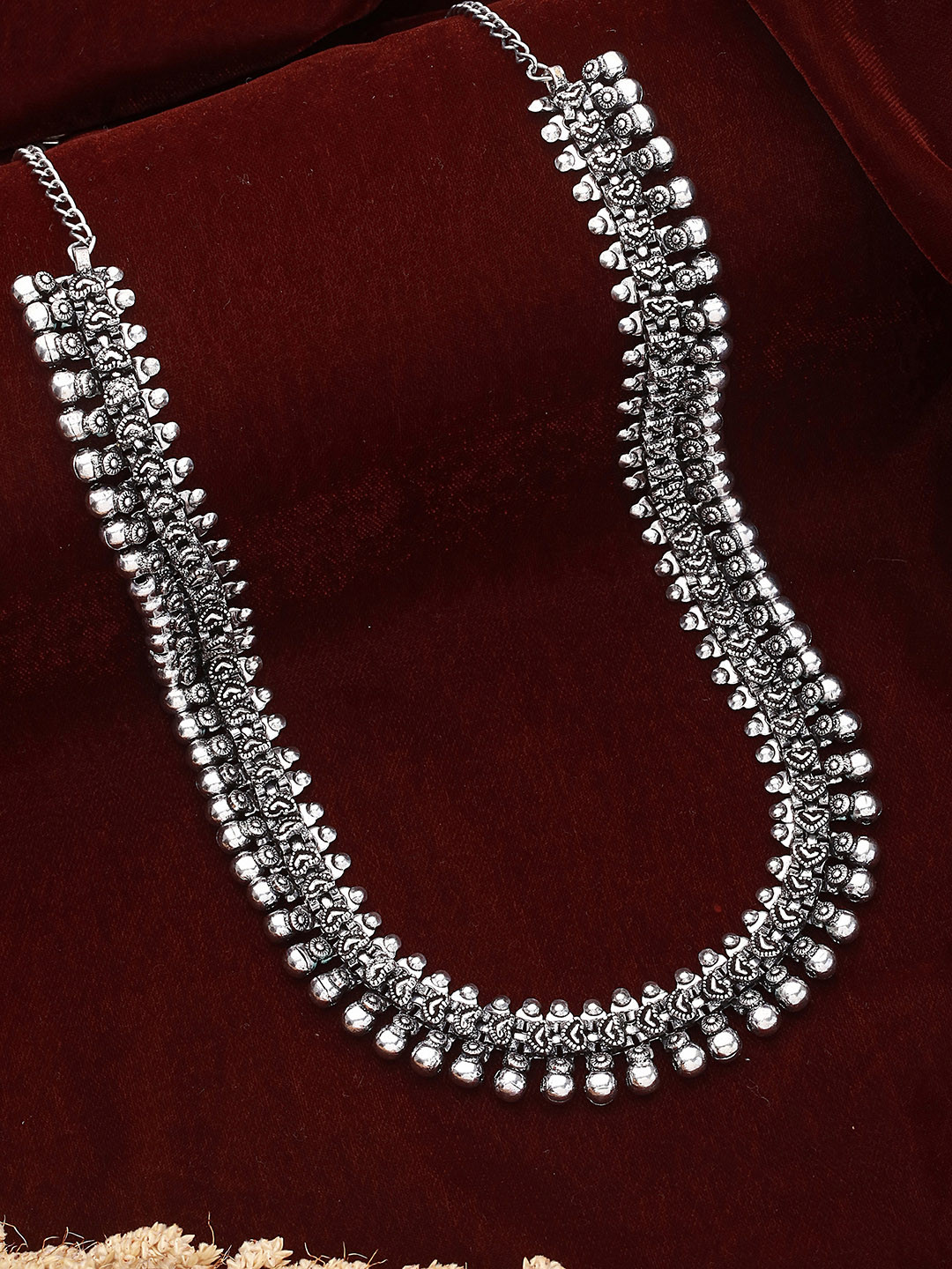Saraf RS Jewellery Silver-Toned & White German Silver Oxidised Necklace