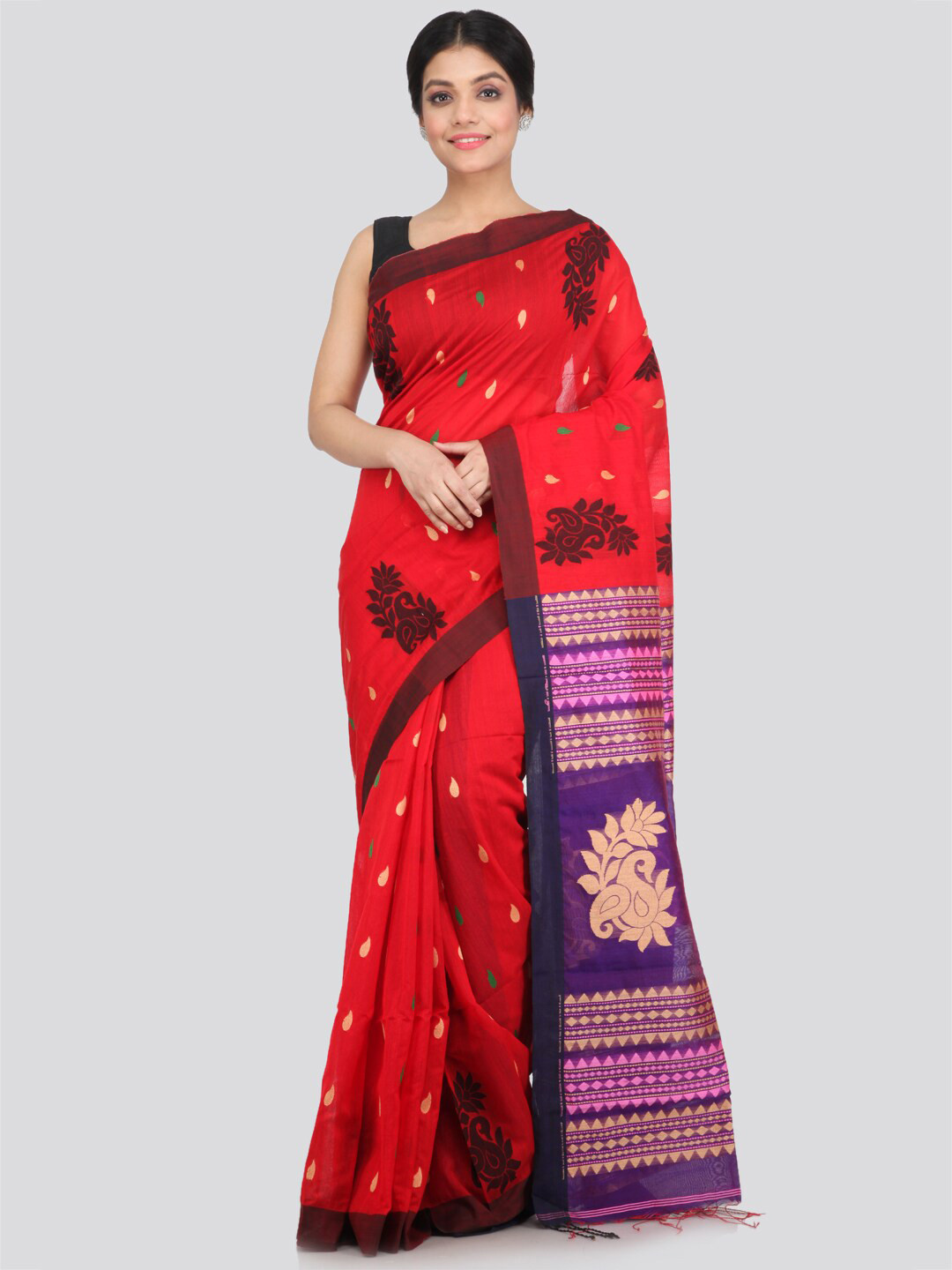 PinkLoom Red & Purple Paisley Saree