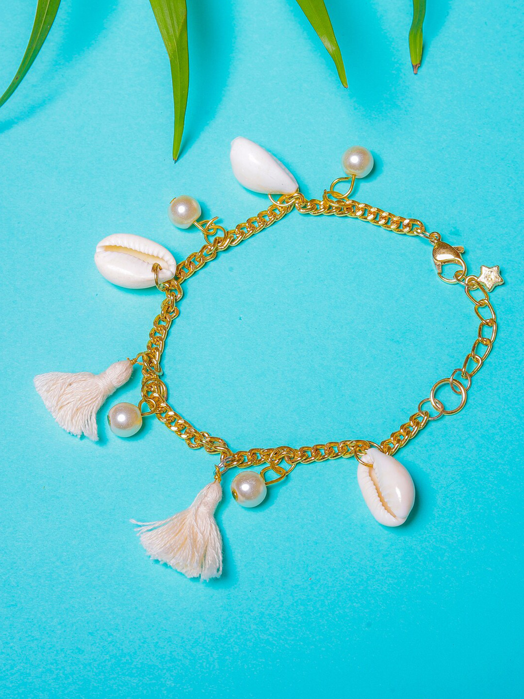 DIVA WALK Women Gold-Toned & White Brass Tribal Multistrand Bracelet