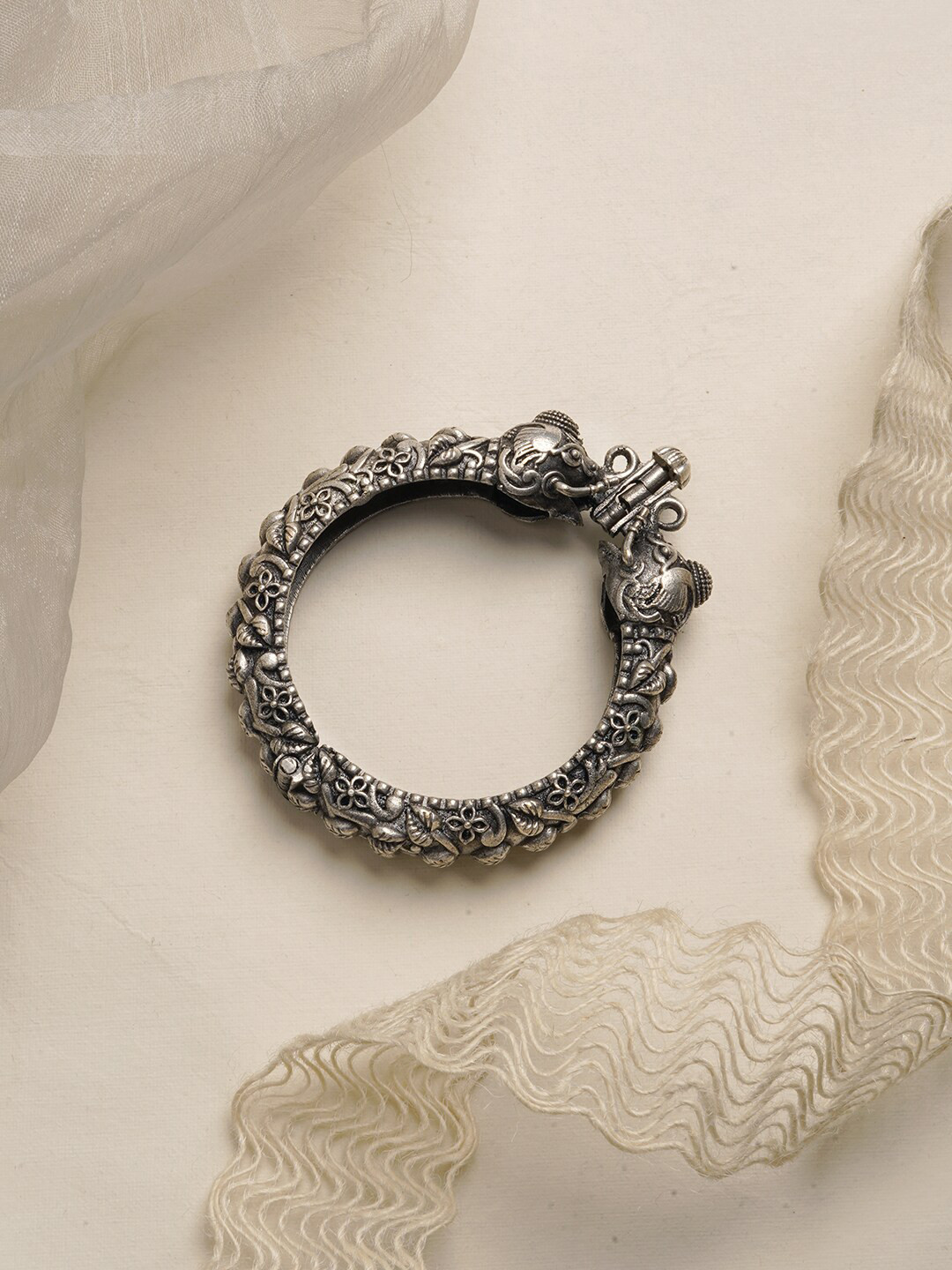 TEEJH Silver-Plated Oxidised Suvarna Bangle