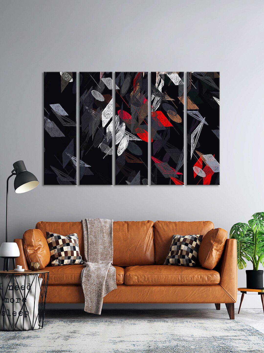 999Store Set of 5 Black & Red Panel Wall Painting