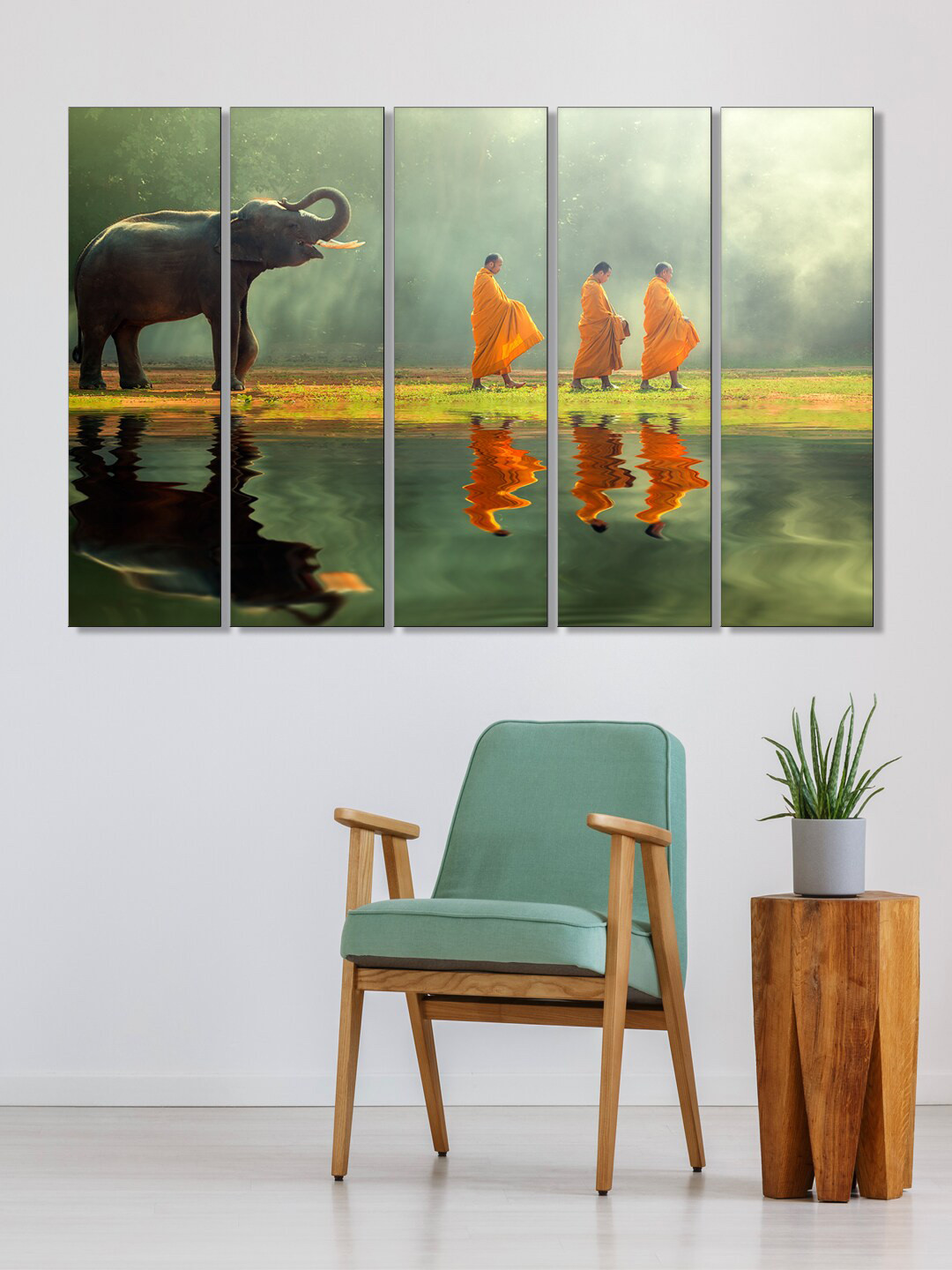 999Store Elephant MDF 5 Pcs Wall Living Room Rectangle Paintings Wall Art -29.92 x 10.24In