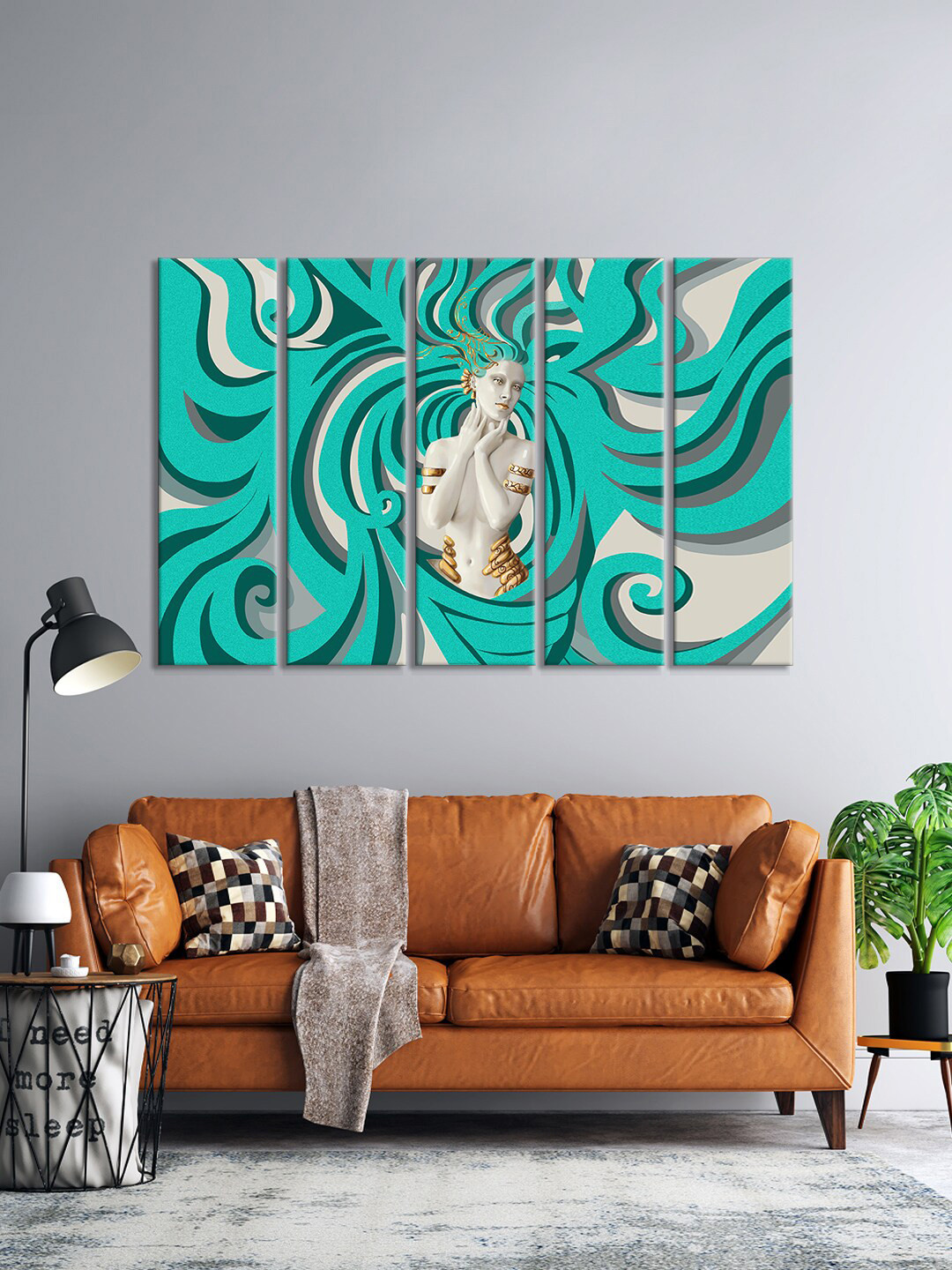 999Store Green & White Set Of 5 Angel Wall Painting