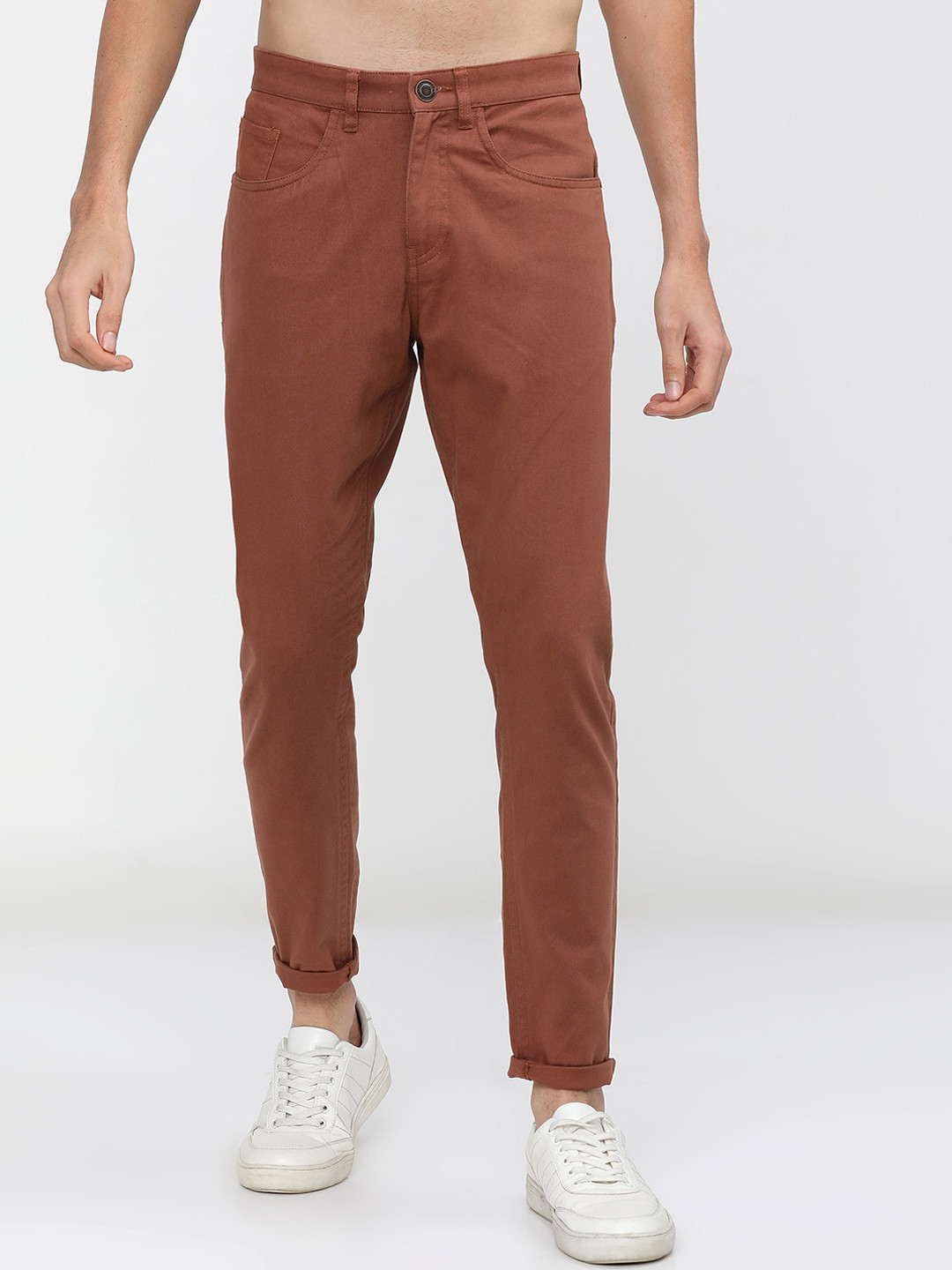 HIGHLANDER Men Rust Tapered Fit Chinos Trousers