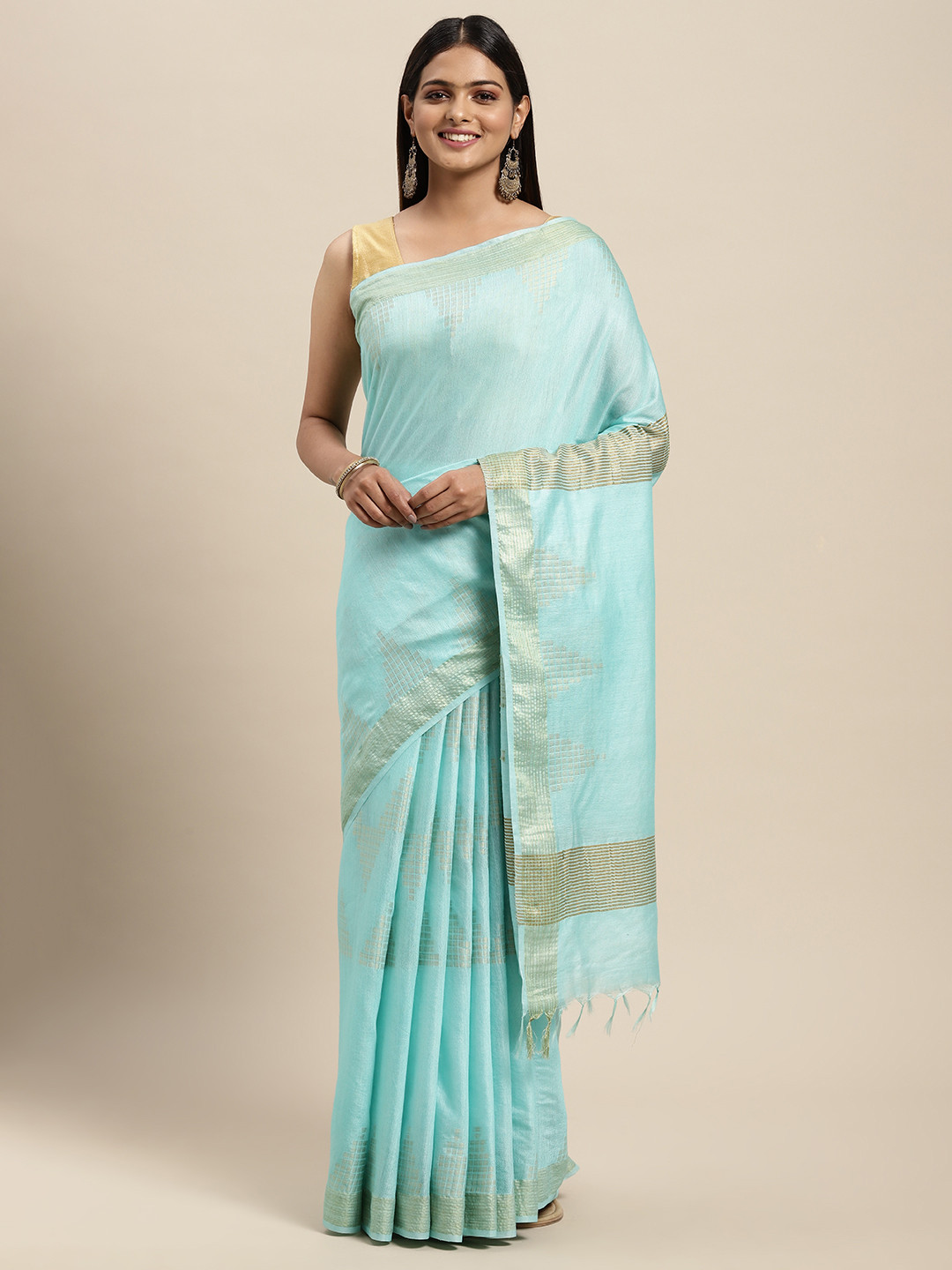 swatika Blue Woven Design Zari Silk Blend Bhagalpuri Saree