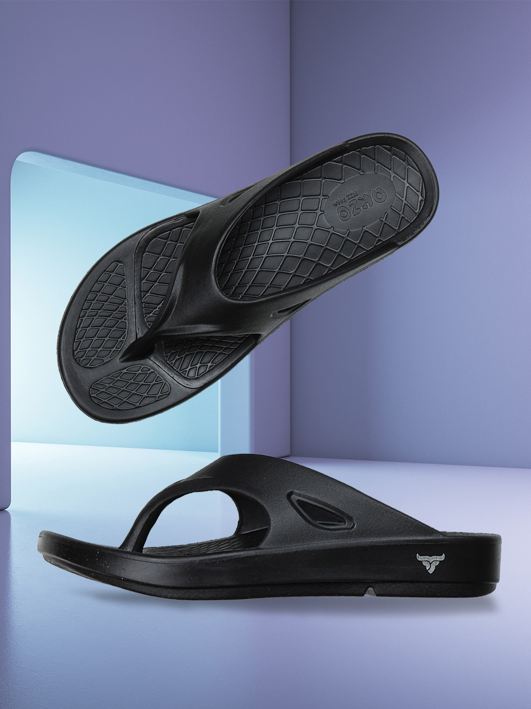 ABROS Men Black Rubber Thong Flip-Flops