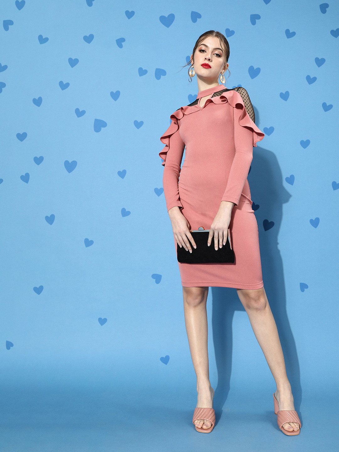 Miss Chase Women Pretty Pink Solid Ruffled Dress