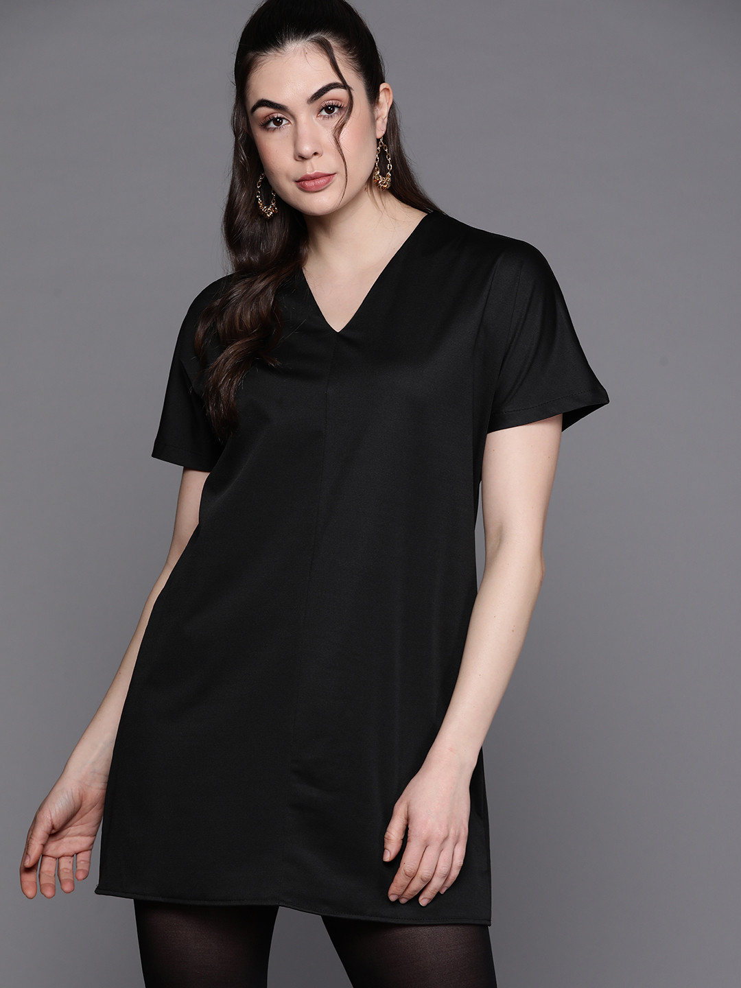 JC Mode Black Solid A-Line Mini Dress