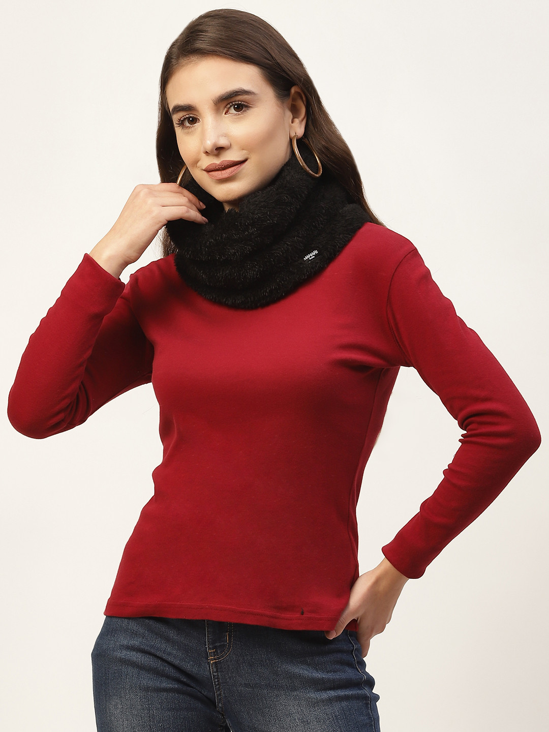 MANARI India Unisex Black Acrylic Snood Muffler