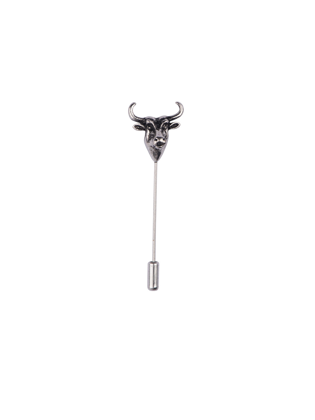 The Tie Hub Men Silver-Toned Solid Bull-Shaped Lapel Pin