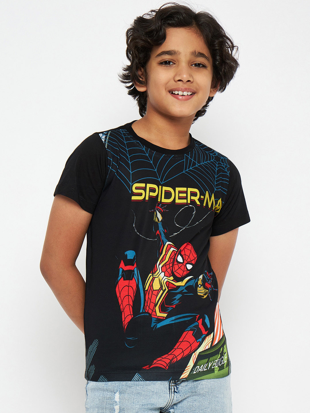 Marvel by Wear Your Mind Boys Black Spiderman Printed T-shirt