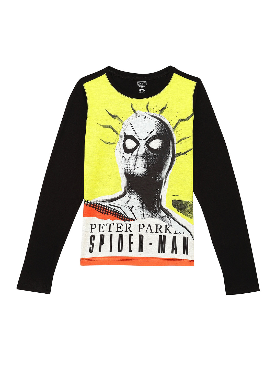 Marvel by Wear Your Mind Boys Black & Yellow Spider-Man Printed Cotton T-shirt