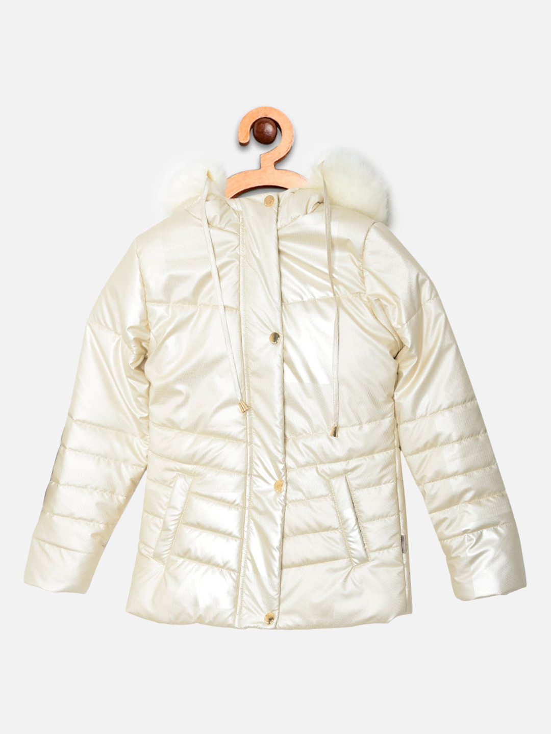 Crimsoune Club Girls Cream-Coloured Solid padded Jacket