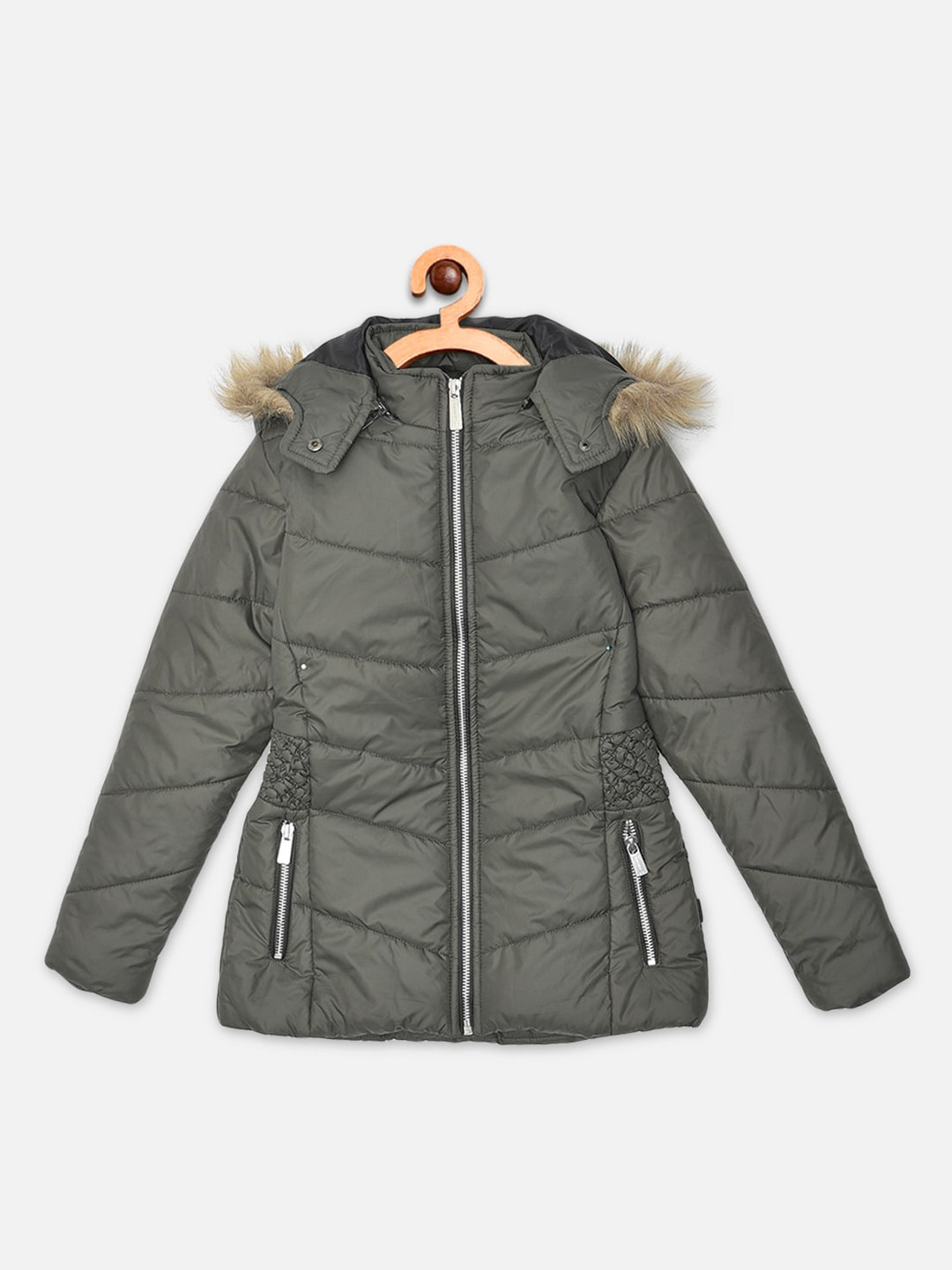 Crimsoune Club Girls Olive Green Parka Jacket