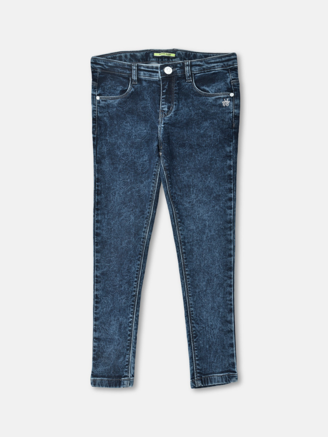 Crimsoune Club Girls Blue Mildly Distressed Light Fade Stretchable Jeans