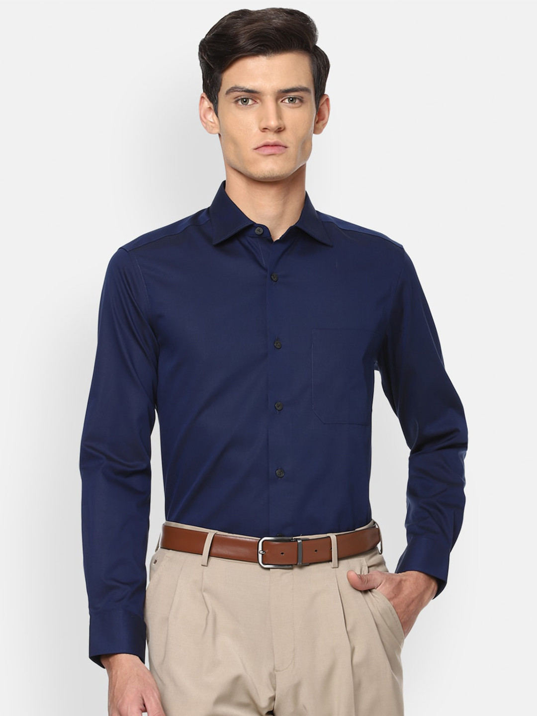 Louis Philippe Permapress Men Navy Blue Formal Shirt