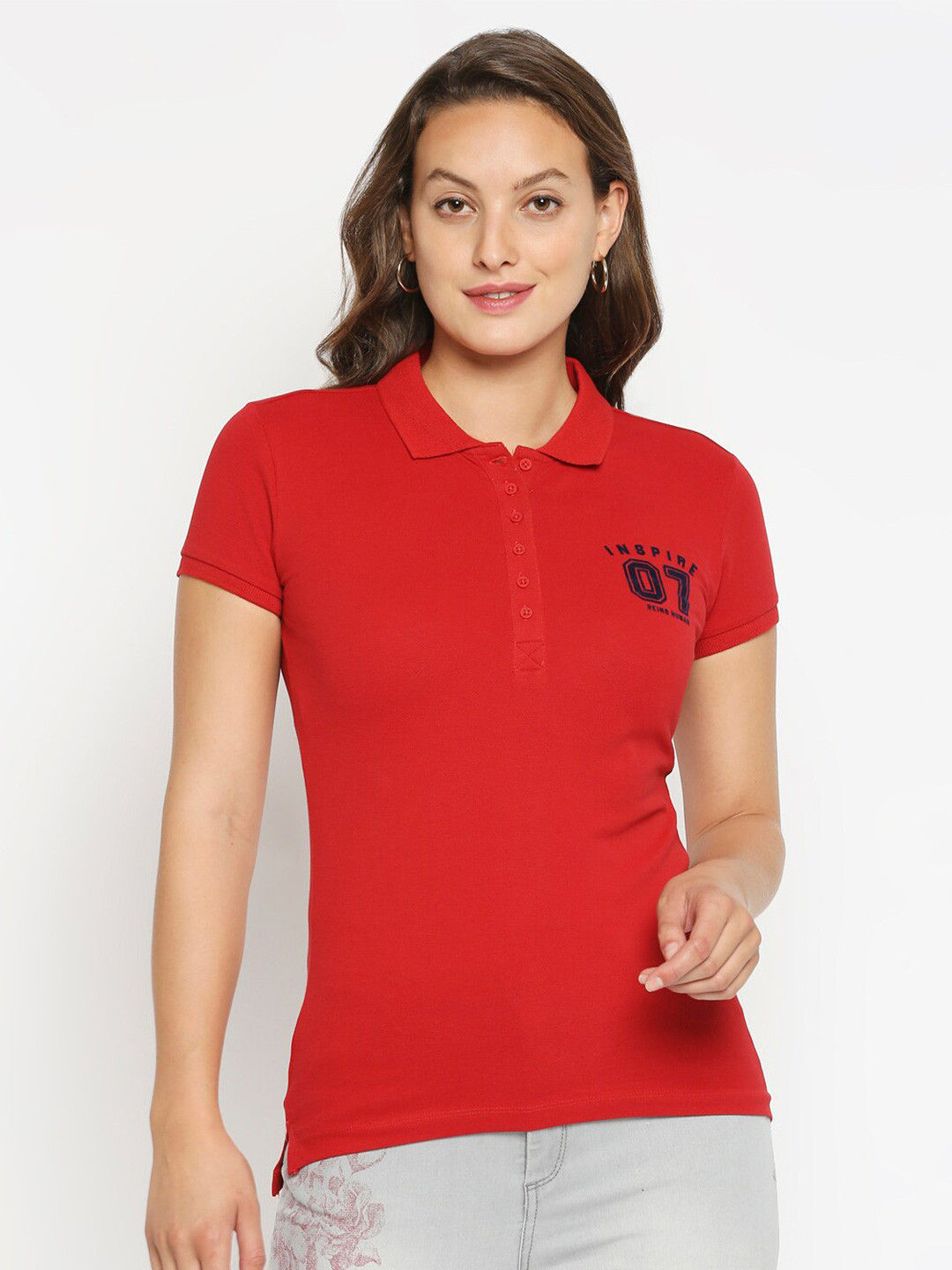 Being Human Women Red Solid Polo Collar T-shirt