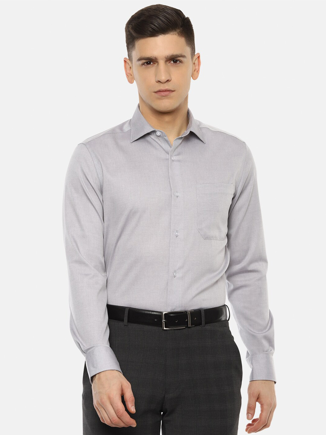 Louis Philippe Permapress Men Grey Formal Shirt