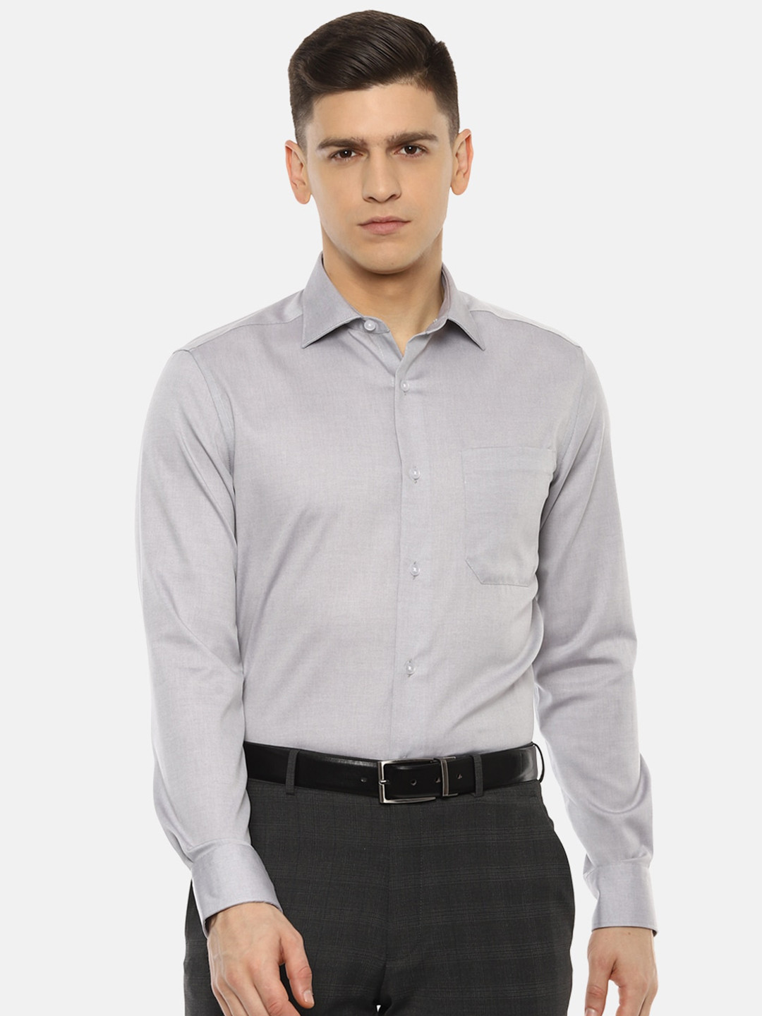 Louis Philippe Permapress Plus Size Men Grey Cotton Wrinkle Free Formal Shirt