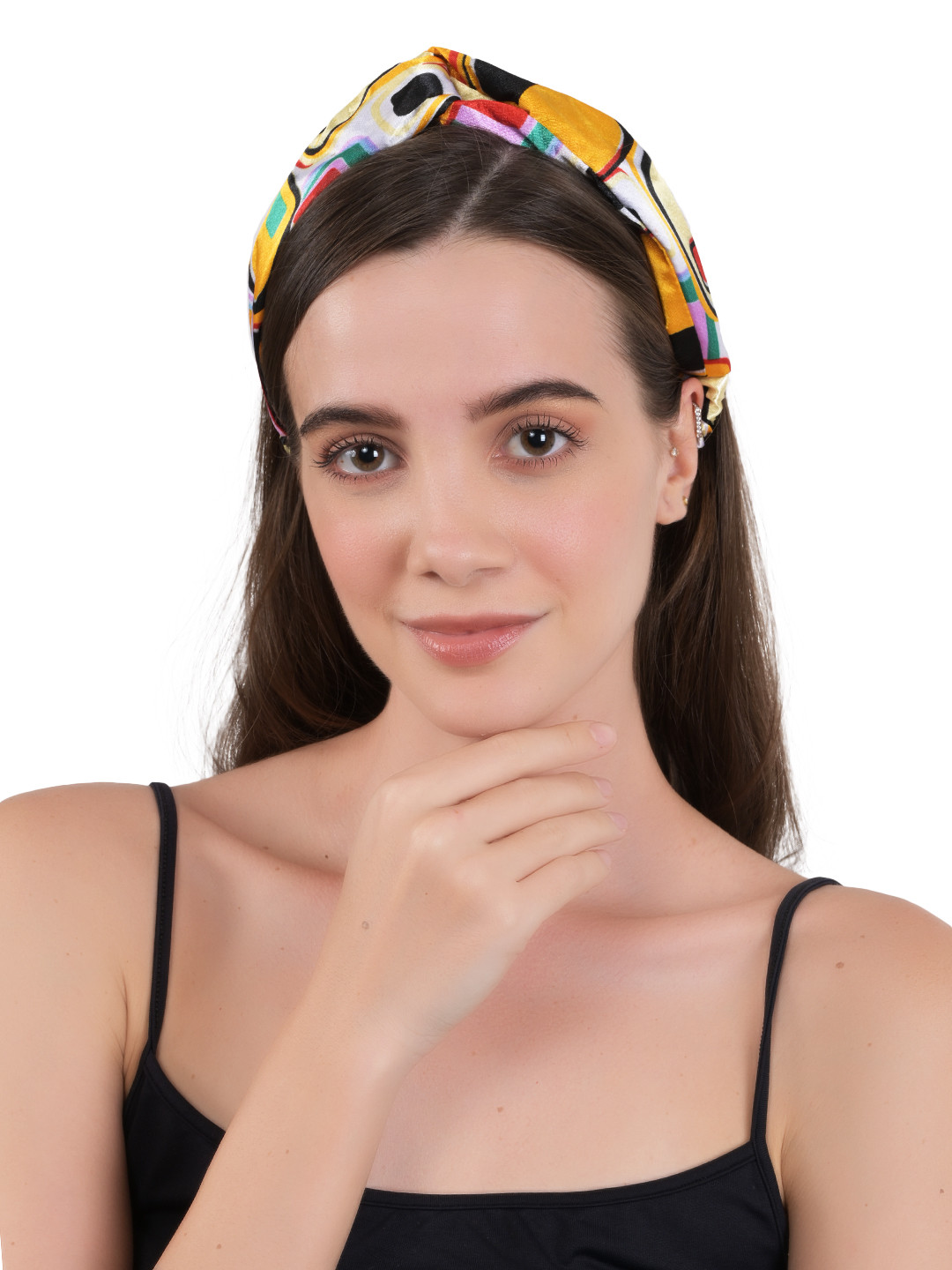BuckleUp Women Yellow Printed Fabric Wrap Headband