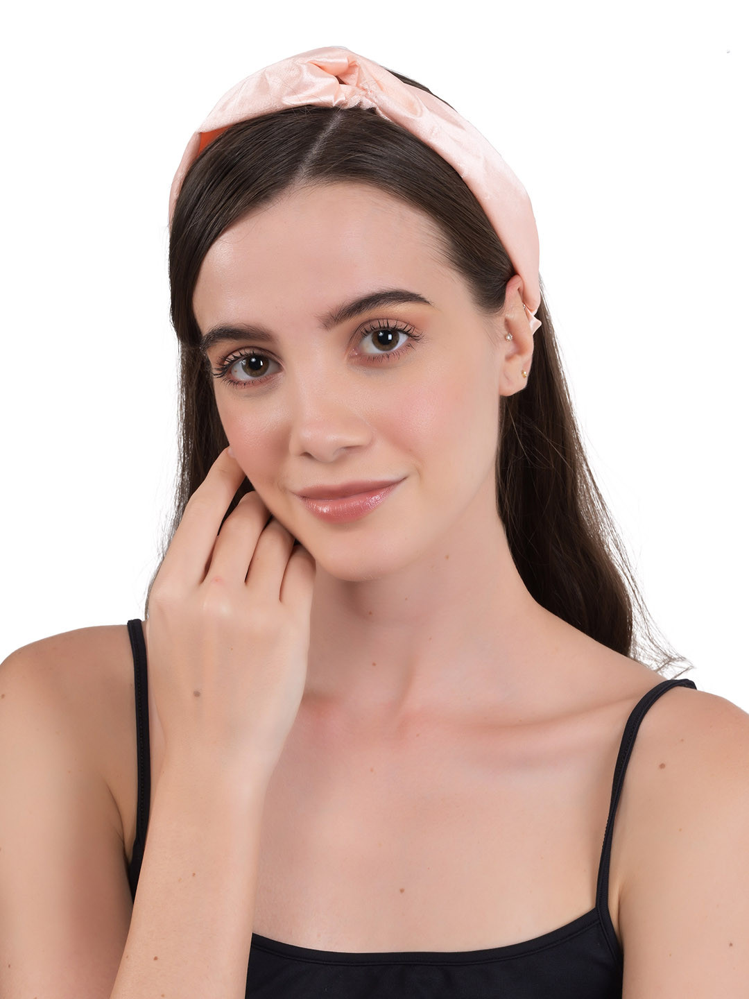 BuckleUp Women Peach Solid Fabric Wrap Headband