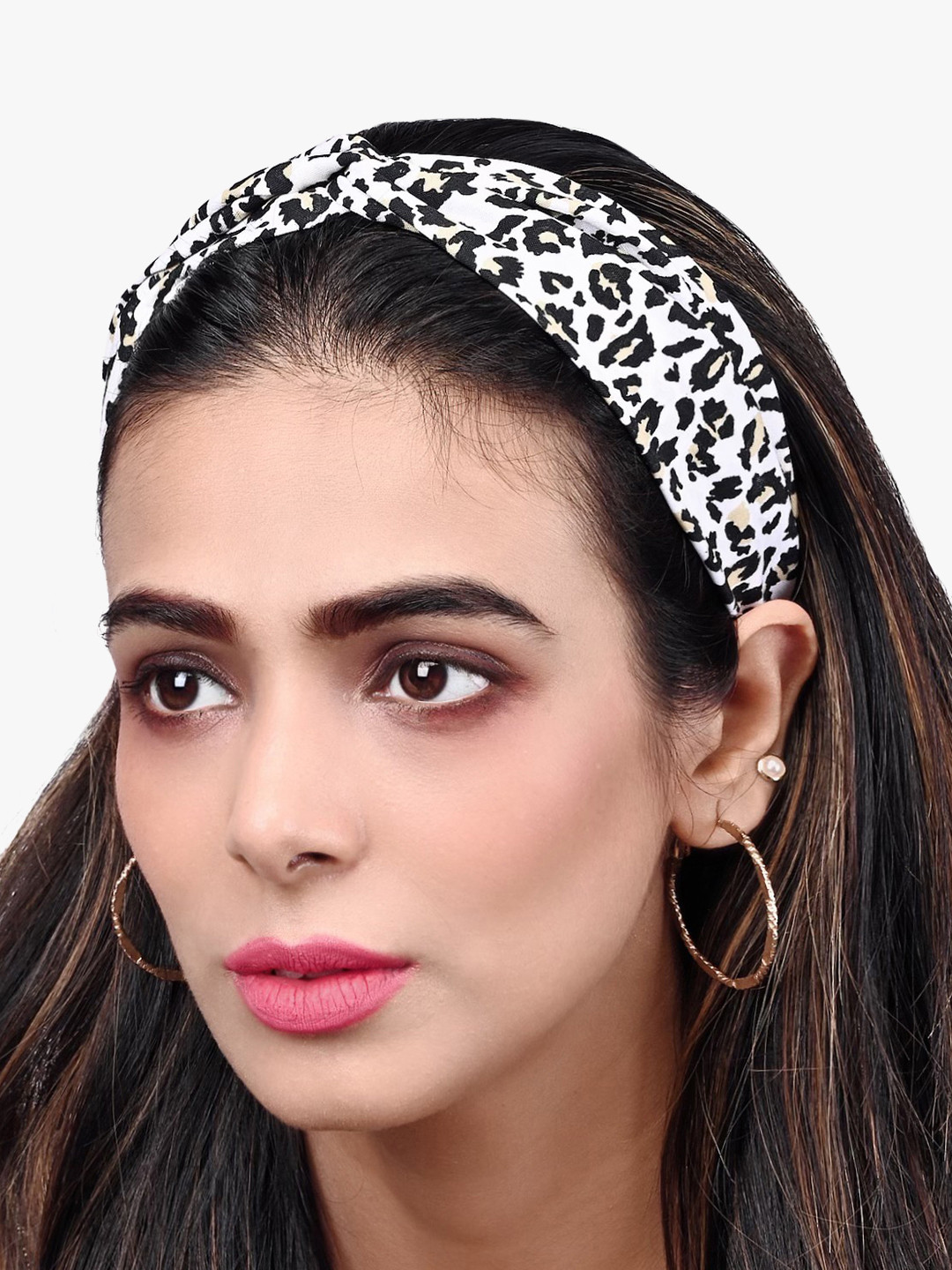 BuckleUp Women Black & White Animal Print Fabric Wrap Headband