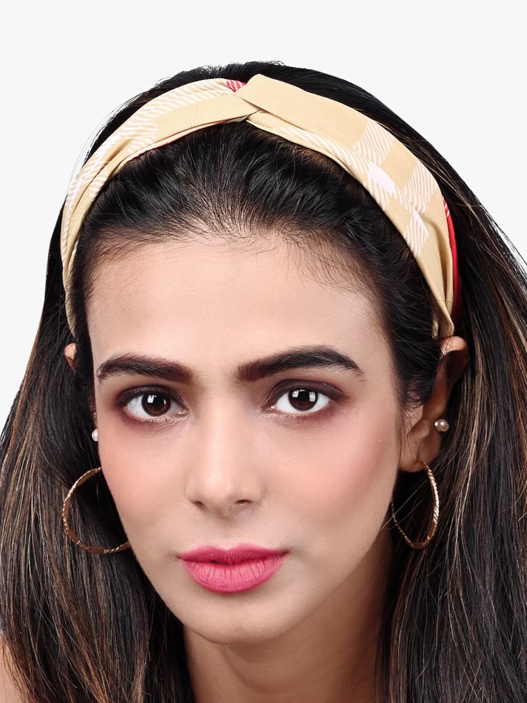 BuckleUp Women Yellow Checked Fabric Wrap Headband