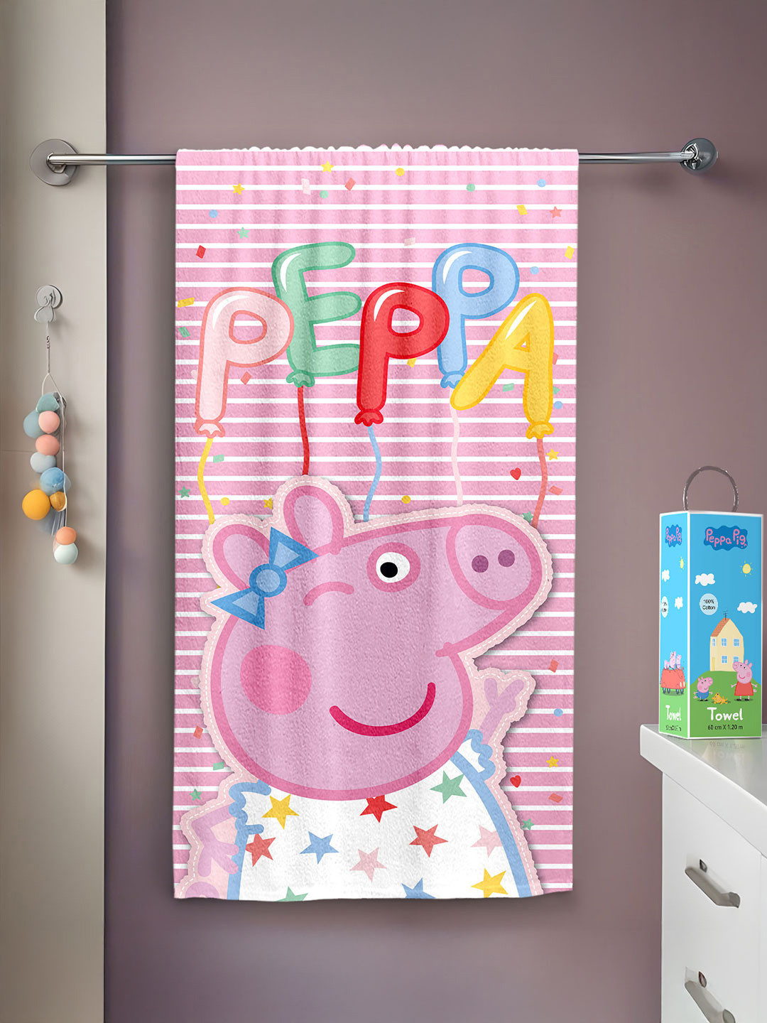 YK Kids Pink & Red Peppa Pig Printed 380 GSM Pure Cotton Bath Towel