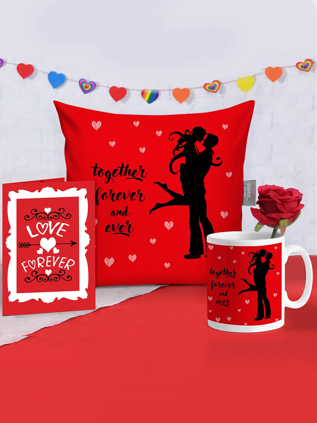 TIED RIBBONS Valentine Special Rose - Cushion Cover with Filler-Mug & Card Combo Gift Set