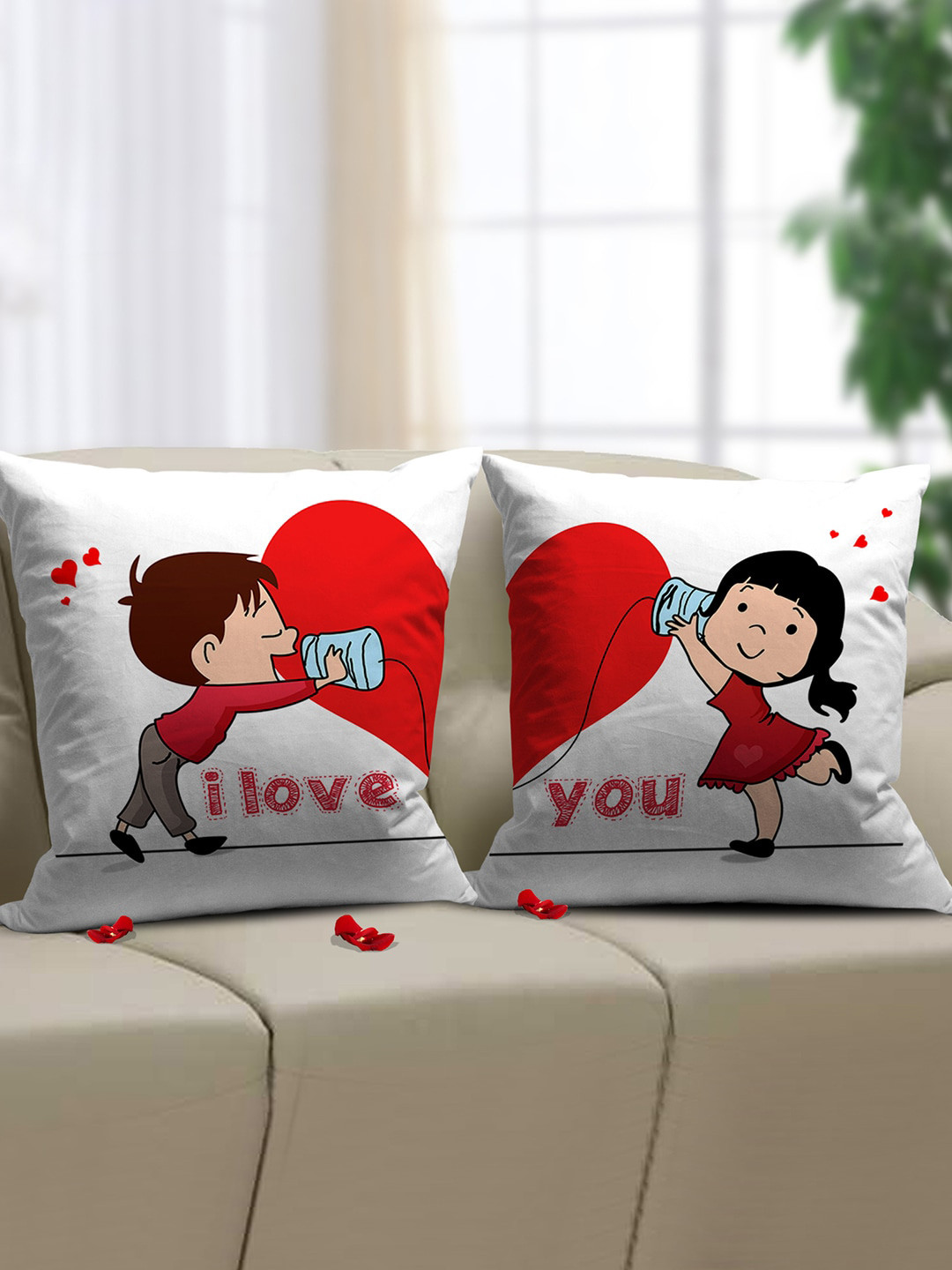 TIED RIBBONS Set of 2 Valentine Special Printed Cushion Cover with Filler Combo Gift Set