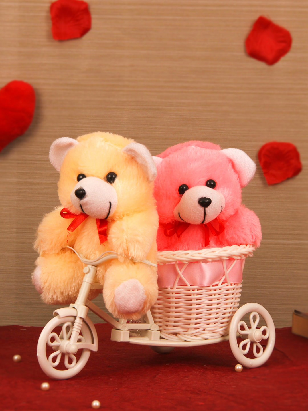 TIED RIBBONS Valentine Special Decorative Cycle with 2 Small Teddy Combo Gift Pack