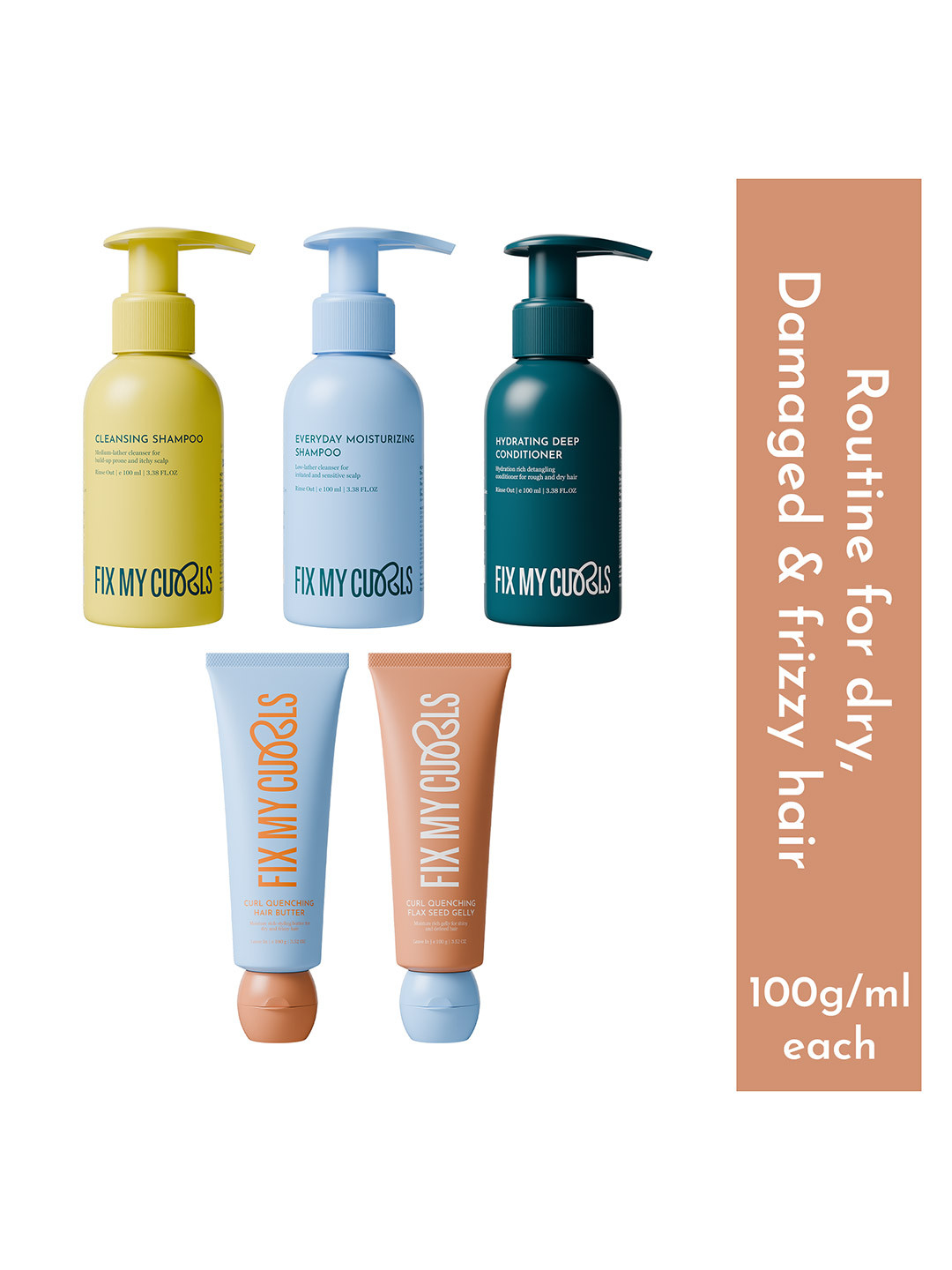 Fix My Curls 5 Step Moisture Bundle For Curly And Wavy Hair 100g Each