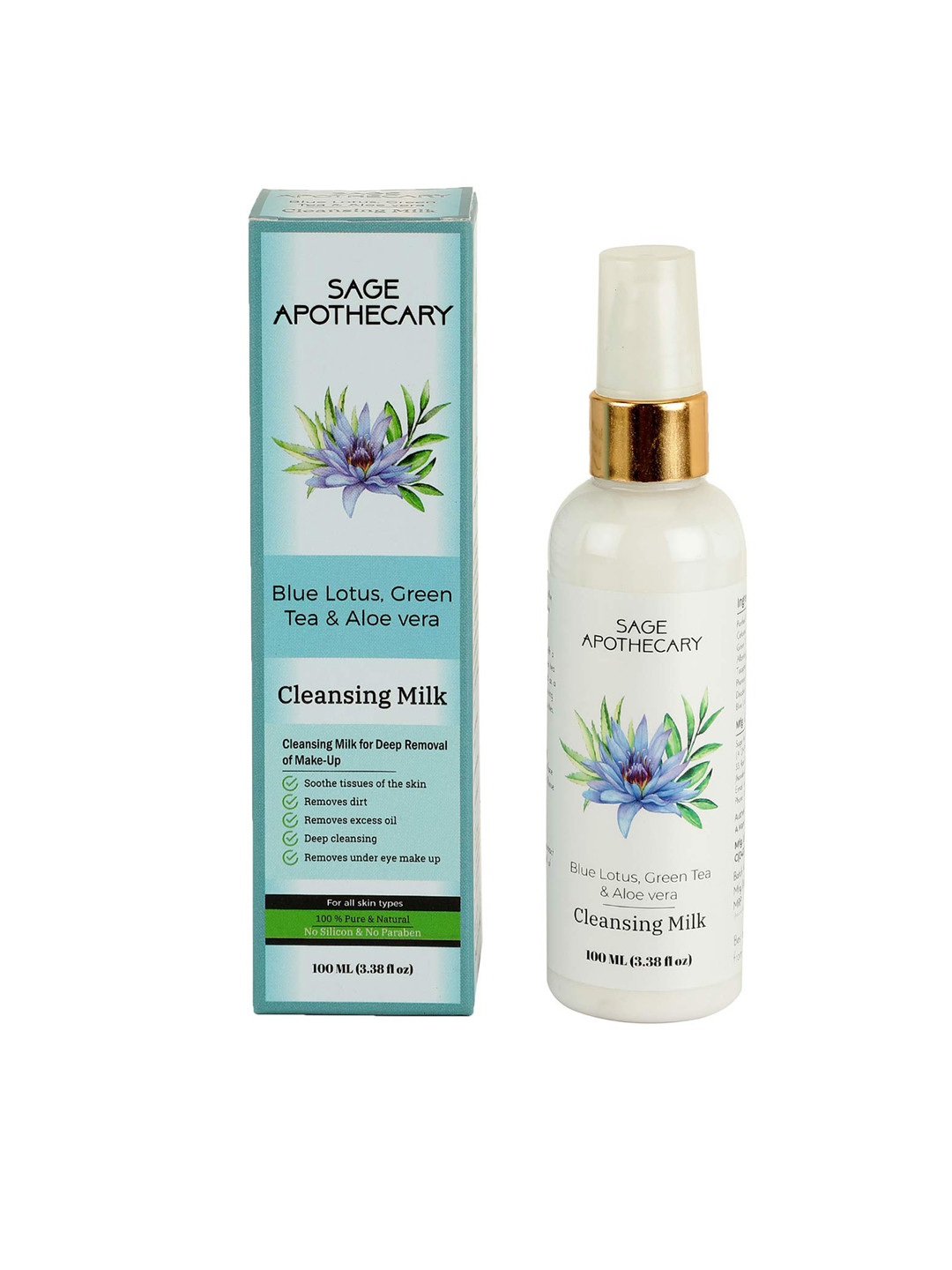 SAGE APOTHECARY Blue Lotus Green Tea & Aloe Vera Cleansing Milk 100ml