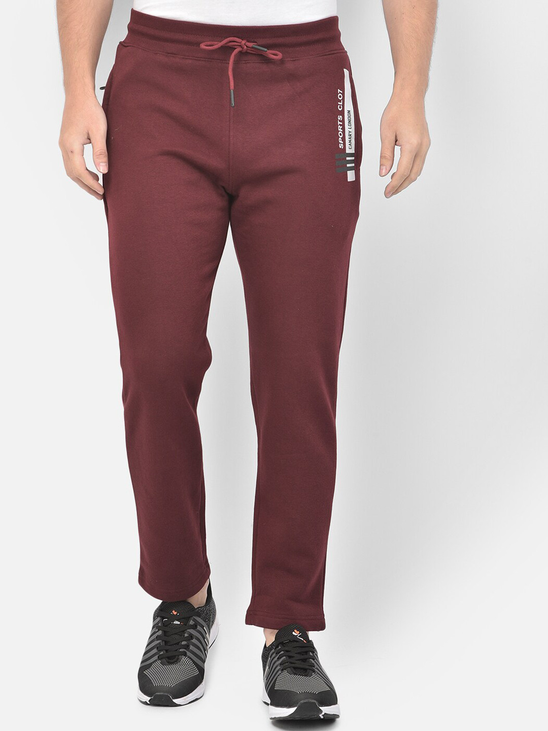 Canary London Men Maroon & White Solid Pure Cotton Straight-Fit Track Pants