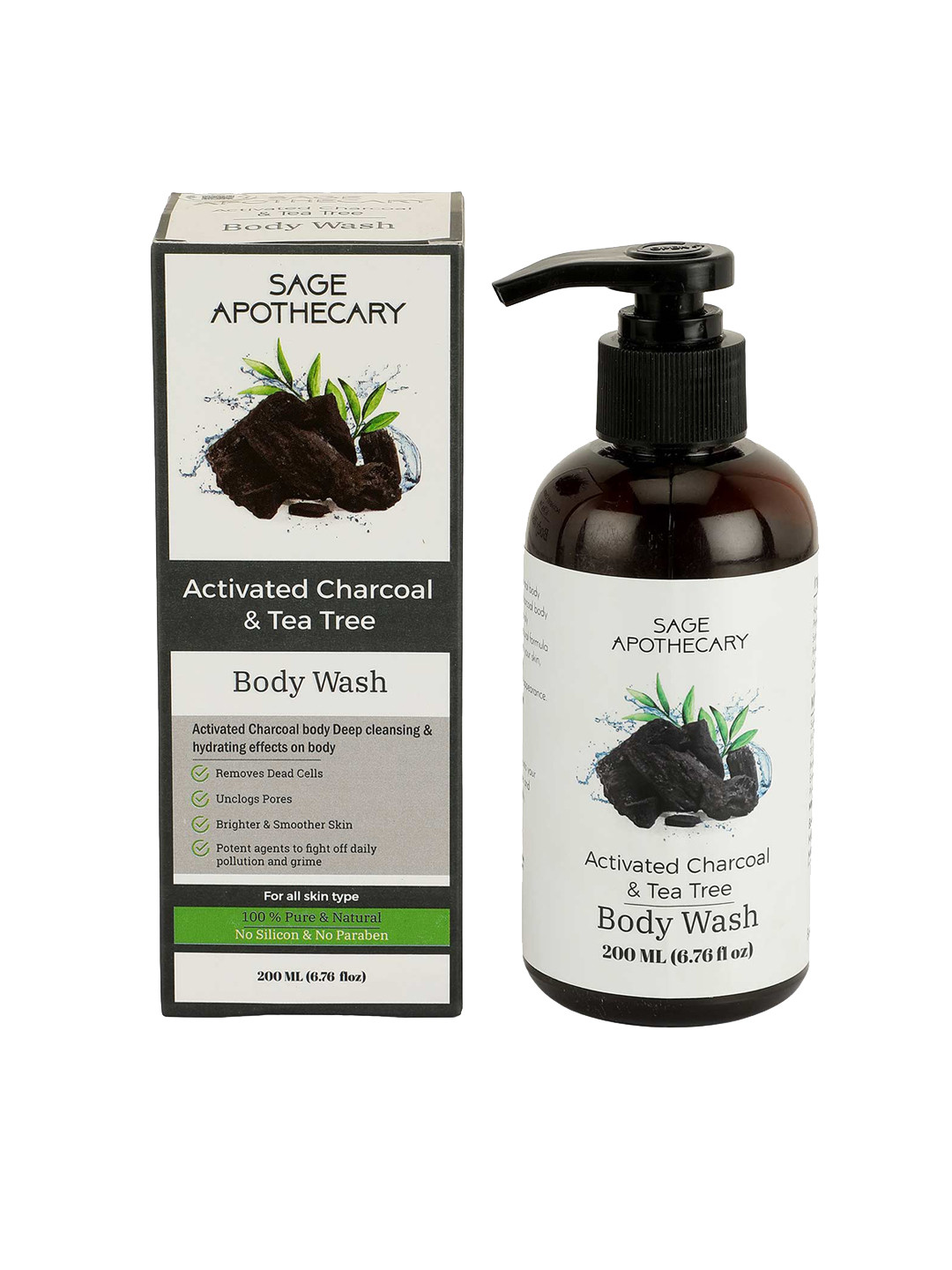 SAGE APOTHECARY Activated Charcoal Body Wash, 200ml