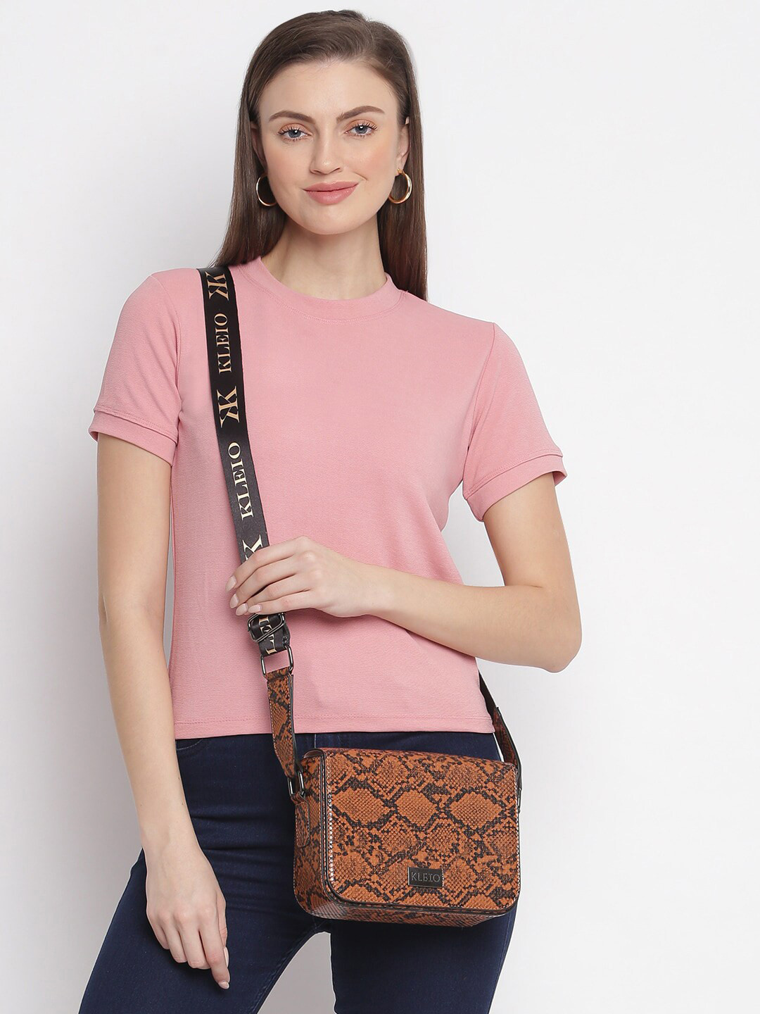 KLEIO Women Snake Skin Textured Structured Sling Bag