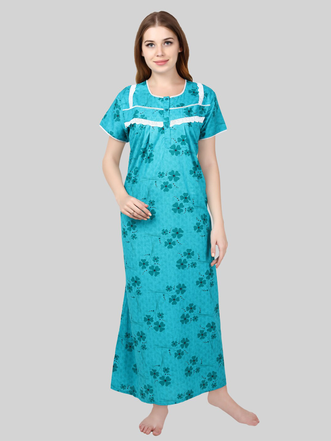 ROVARS Blue Printed Maxi Nightdress