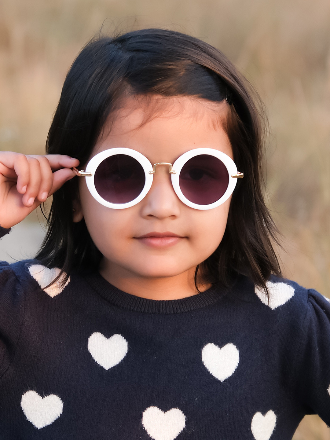 DukieKooky Unisex Kids Grey Lens & White Round Sunglasses with UV Protected Lens