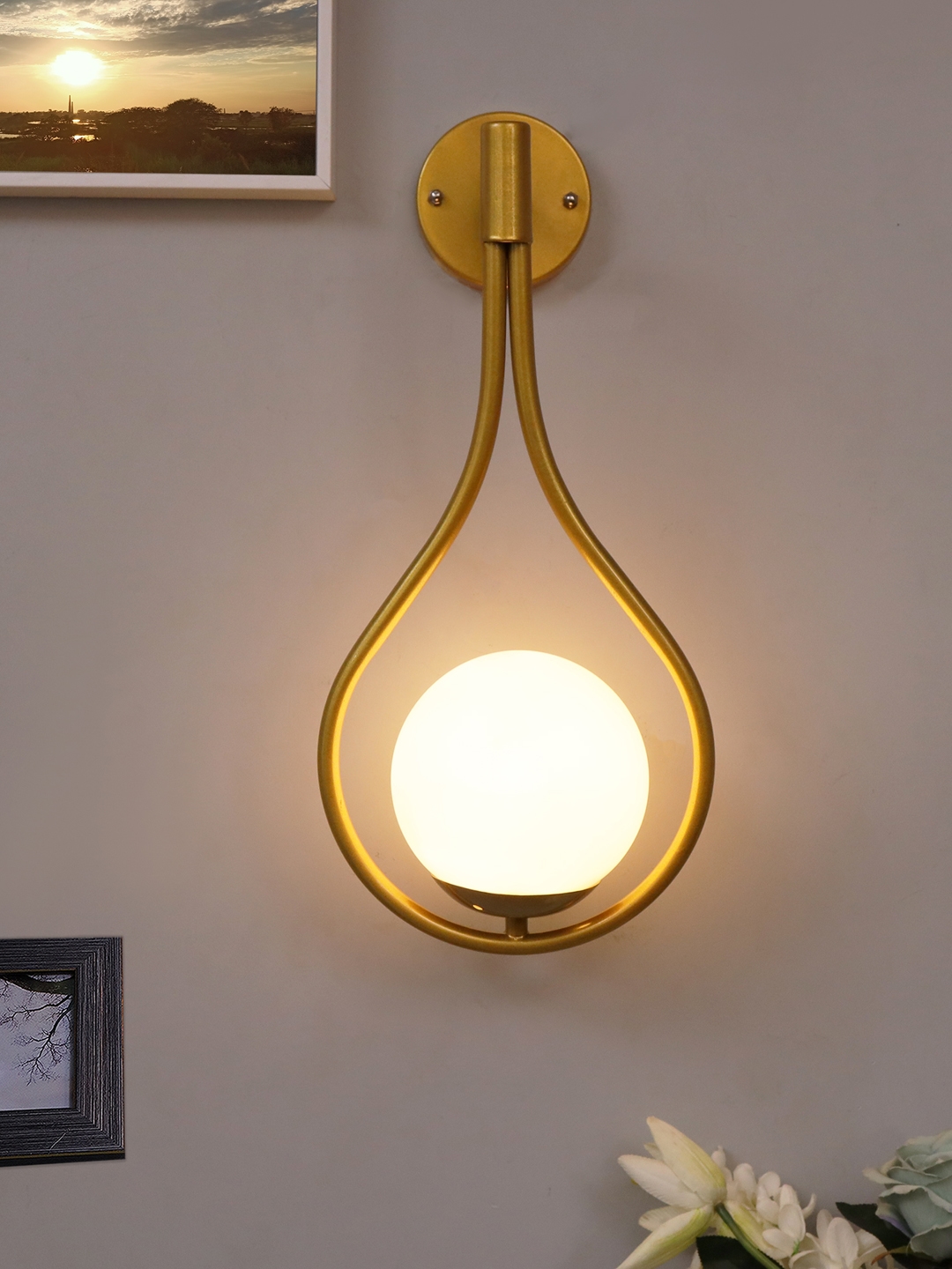 Homesake White & Gold-Toned Glass Wall Lamp