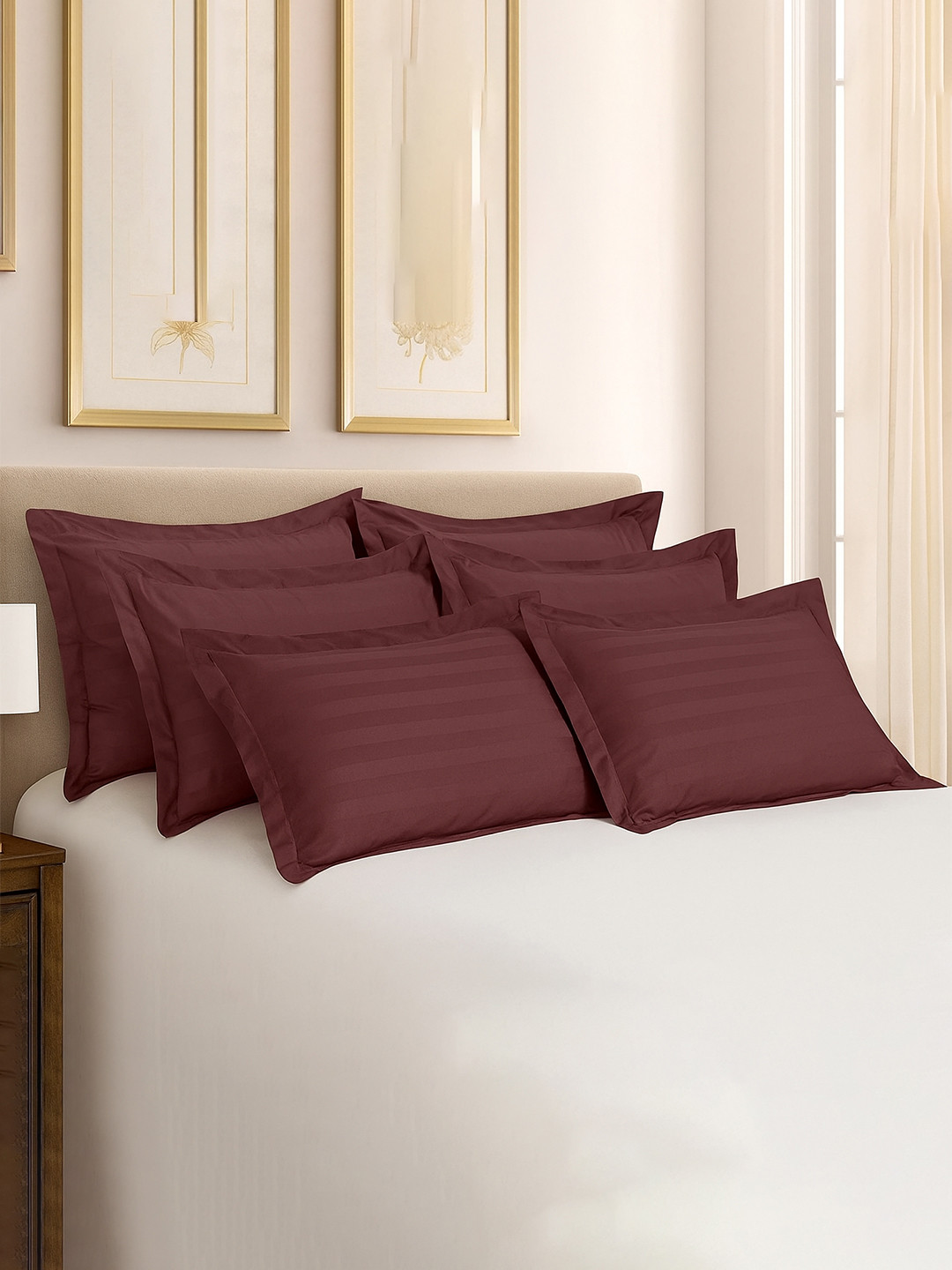 Kuber Industries Brown Set Of 6 Lining Design Cotton Pillow Covers