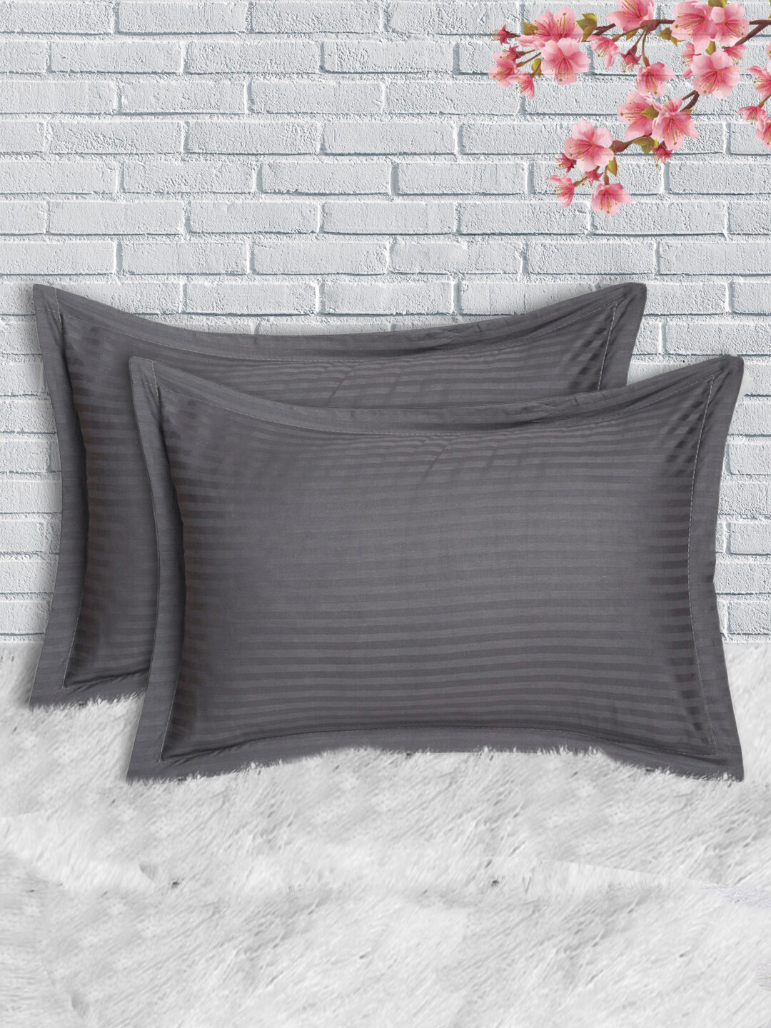 Kuber Industries Set Of 2 Grey Solid Cotton Pillow Covers