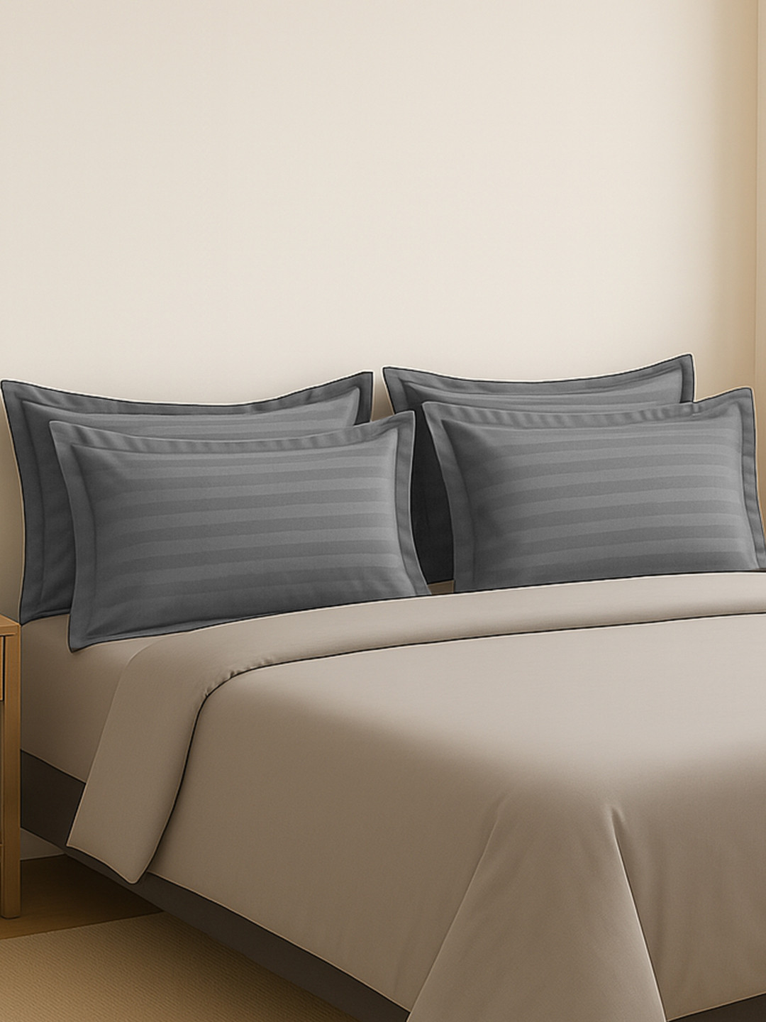 Kuber Industries Set of 4 Grey Striped Cotton Pillow Covers