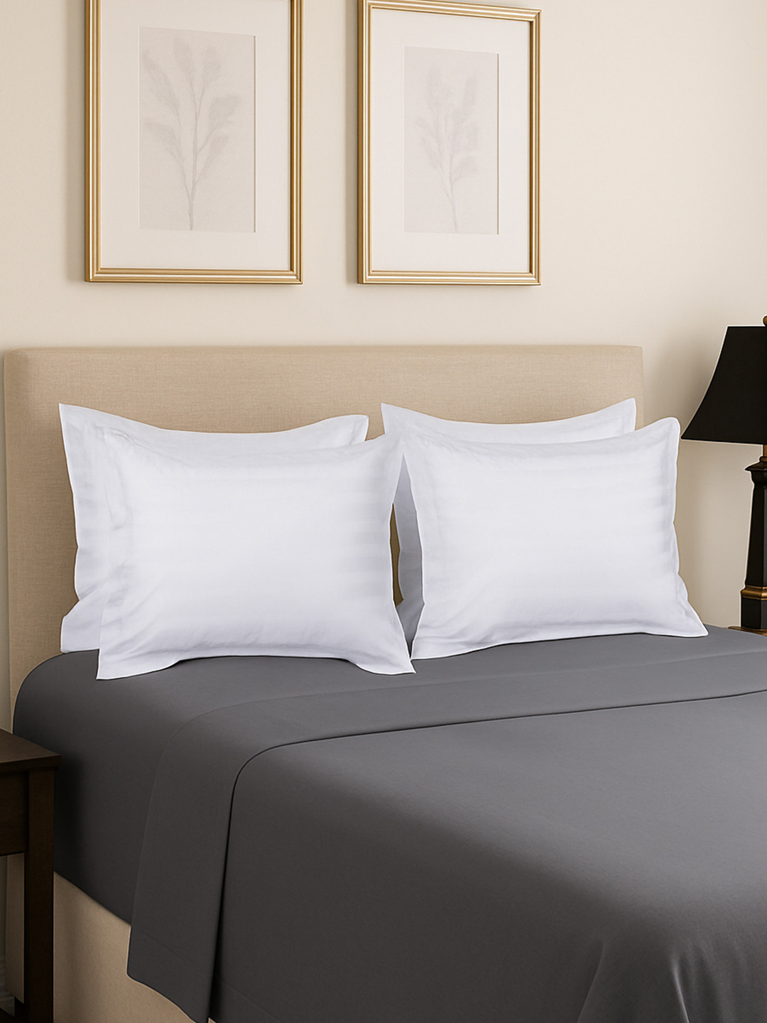 Kuber Industries White Set Of 4 Lining Design Cotton Pillow Covers