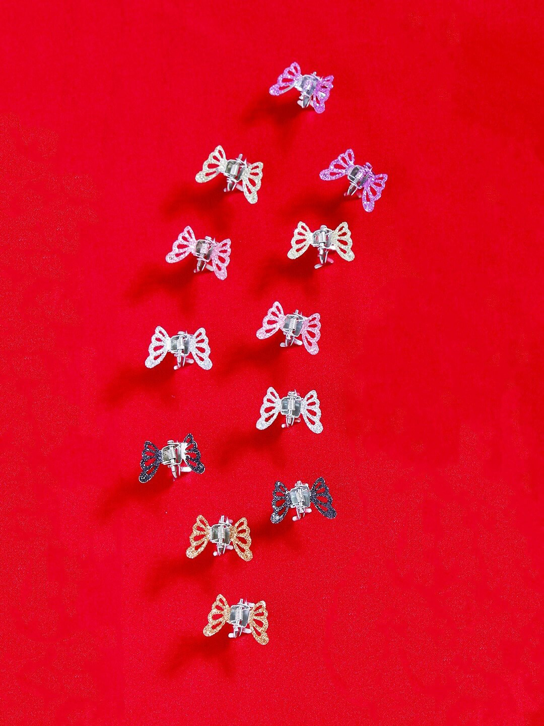 Yellow Chimes Girls Pink & Grey Set Of 12 Embellished Butterfly Claw Clips