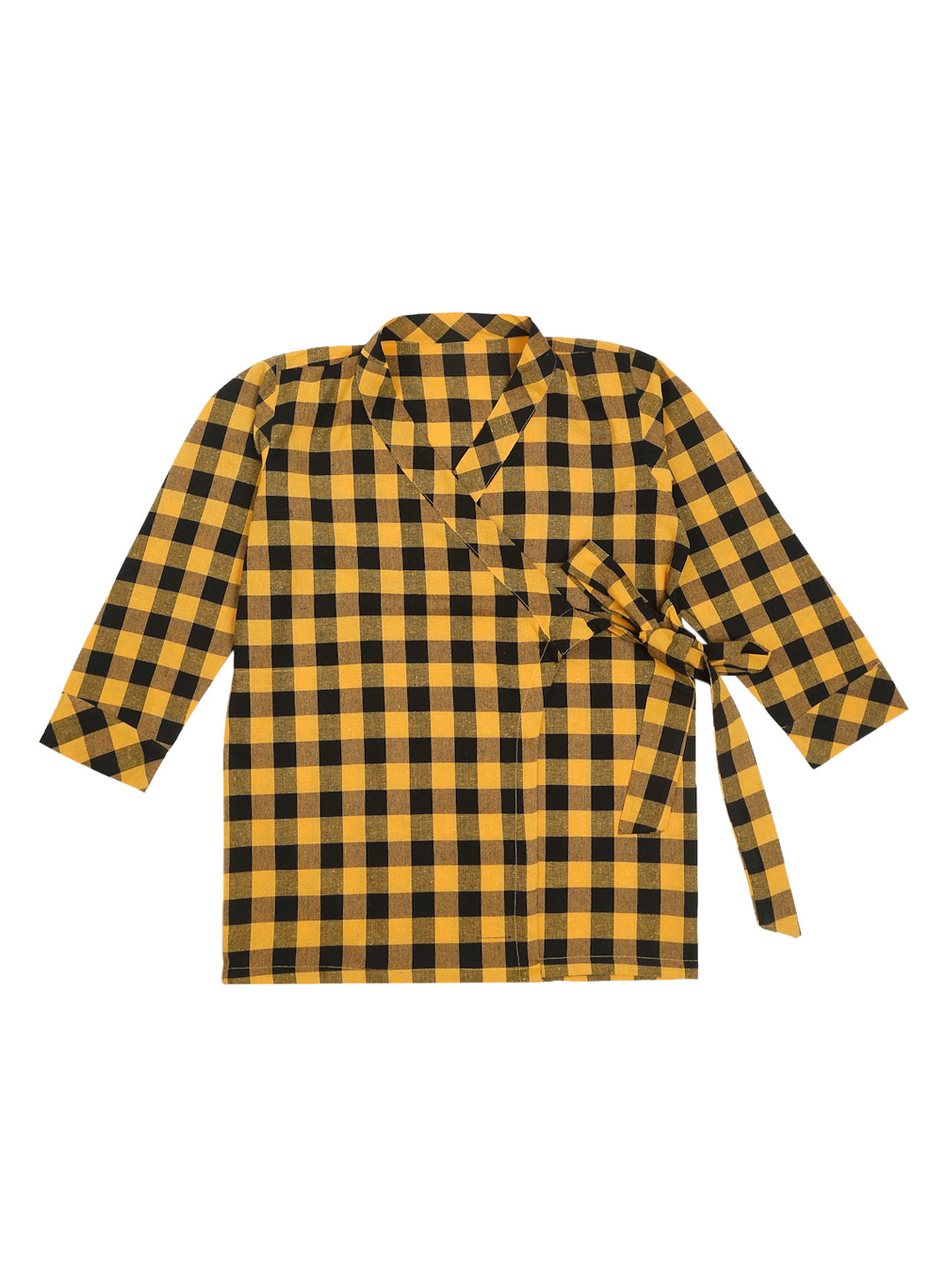 Little Musketeer Girls Yellow & Black Pure Cotton Checked Night suit