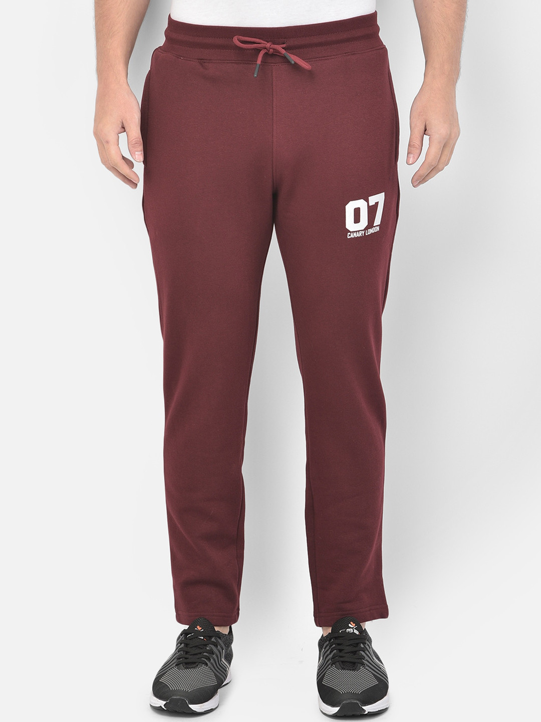 Canary London Men Burgundy Solid Pure Cotton Straight Fit Track Pants
