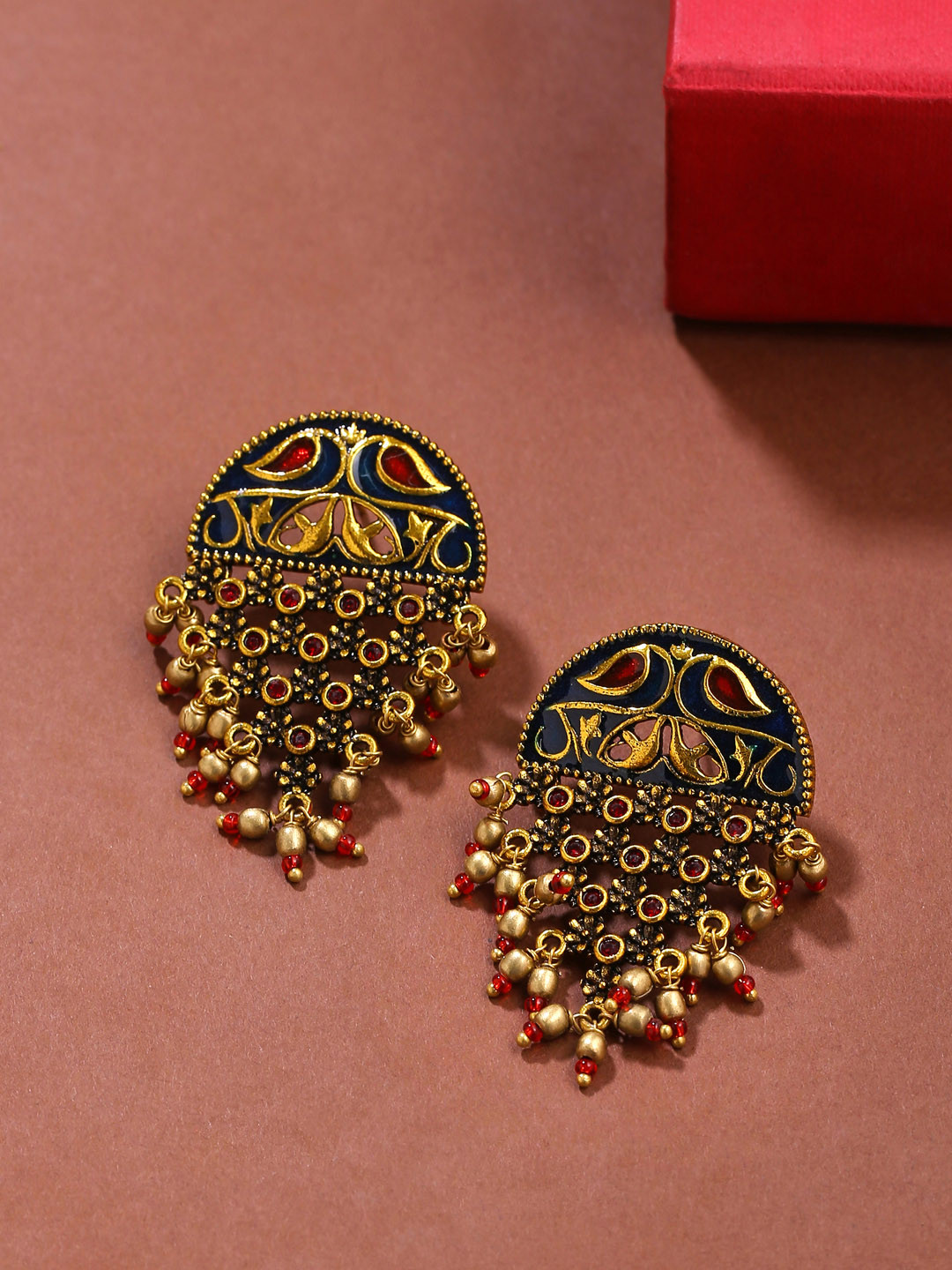 Voylla Gold-Plated Arabian Nights Antique Oxidized Half Moon Earrings